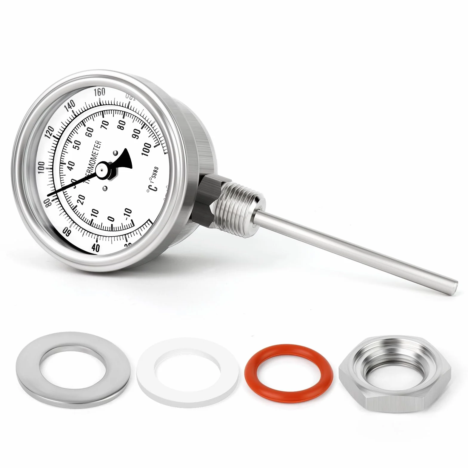 MEANLIN MEASURE Termometro bimetallico 1/2" BSP 3.3" Dial 4.4" Stelo in acciaio inossidabile -10~100℃/0~220℉