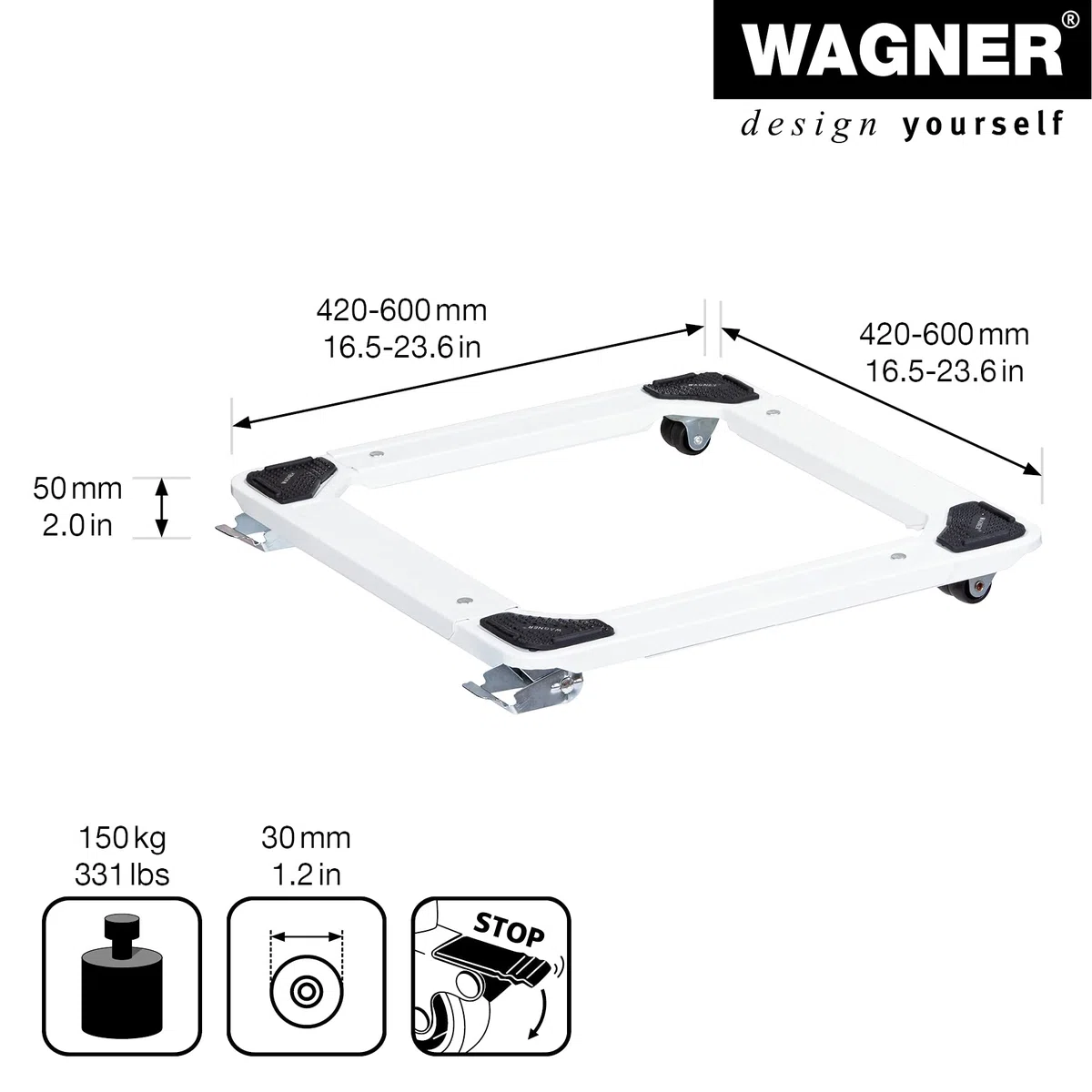 WAGNER Carrello da trasporto MM 1192 I 42-60 cm I superficie di carico regolabile in misura - per il trasporto di merci di diverse dimensioni I portata 150 kg I 2 freni I carico protetto - 20119201