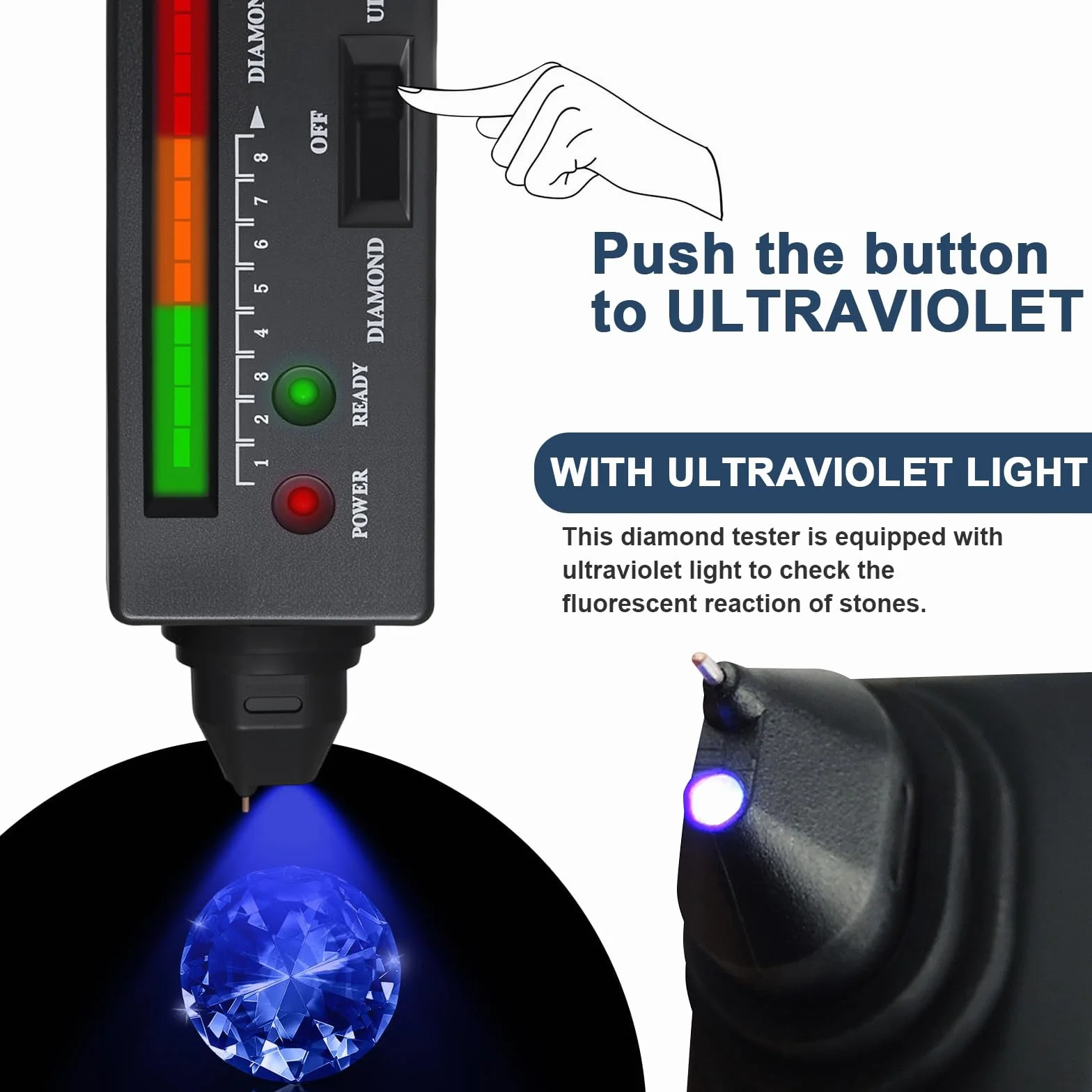 Testatore Diamanti Penna Professionale - Testatore Gioielli Portatile con Sensore Termico & Display LED, Rilevamento Rapido 0,5s per Valutazione Gioielli, Test Oro & Verifica Pietre