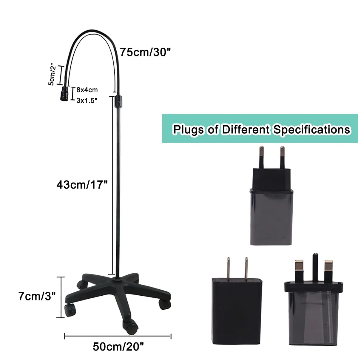 Lampada Per Esame Medico Mobile Da Pavimento Flessibile A Collo D'Oca Con Base Ponderata Per Ginecologia Odontoiatria Lampada Senza Ombre