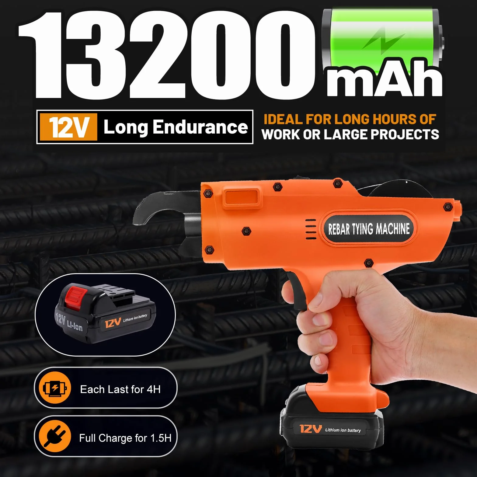 Rilegatura elettrica Rebar, tempo nodo 0,8 s per tempo, campo di annodatura 8 – 34 mm, manuale completamente automatico, per reggiatura a batteria