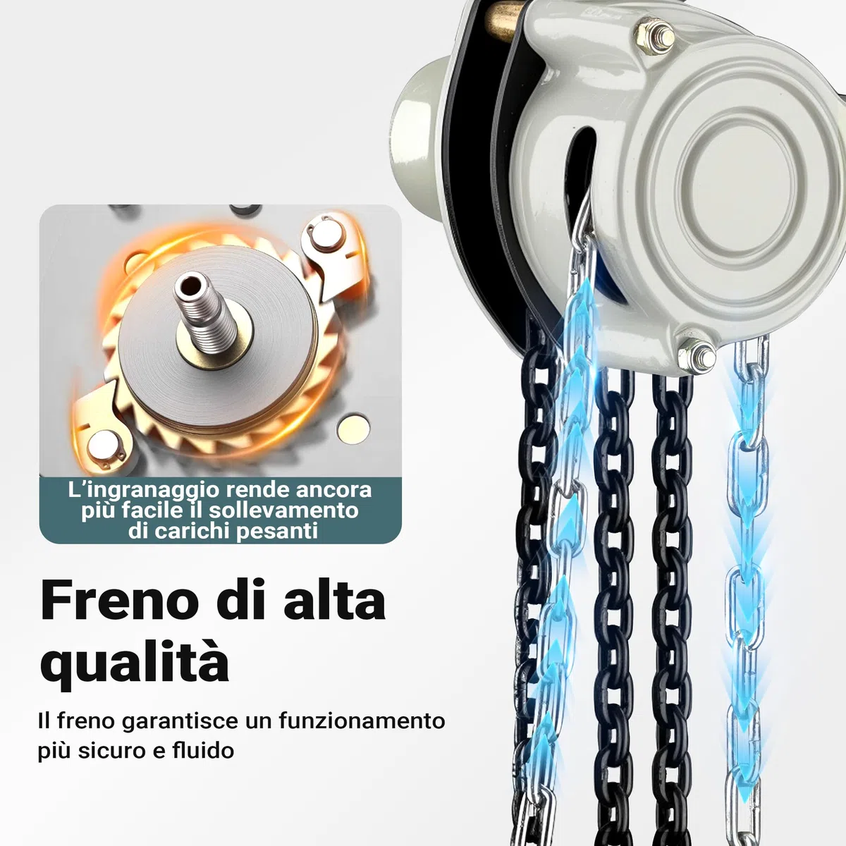Wiltec Paranco a catena manuale V21-0,25, capacità di carico 250 kg, altezza di sollevamento 3 m, leggero e compatto, per impieghi gravosi
