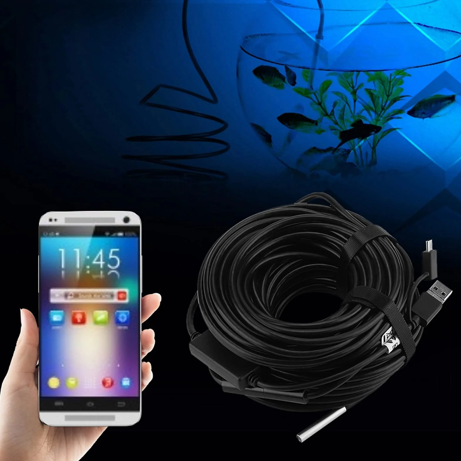Telecamera Endoscopio Wi-Fi 720P 20 Metri 6 LED Regolabili USB per Ispezione Tubazioni e Auto