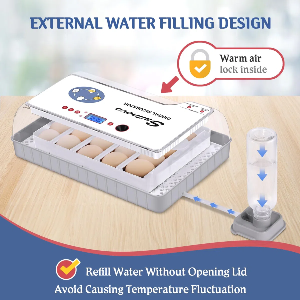 Sailnovo - 20 incubatrici per polli, altri uccelli + 20 uova + incubatrice completamente automatica + controllo della temperatura + indicatore di umidità + aggiunta di acqua esterna - bianco