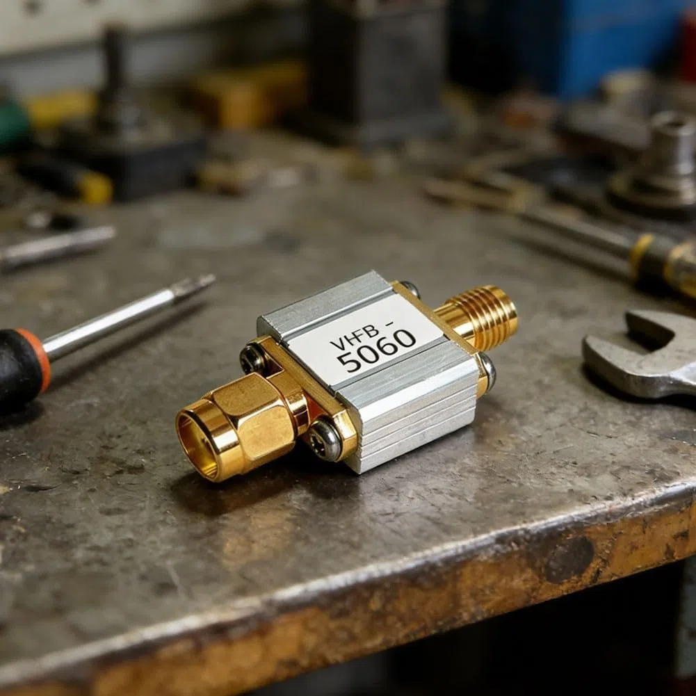 Filtro passa-banda da 5,8 GHz progettato per sistemi di trasmissione di immagini FPV e wireless con impedenza di 50 Ohm e interfacce maschio femmina