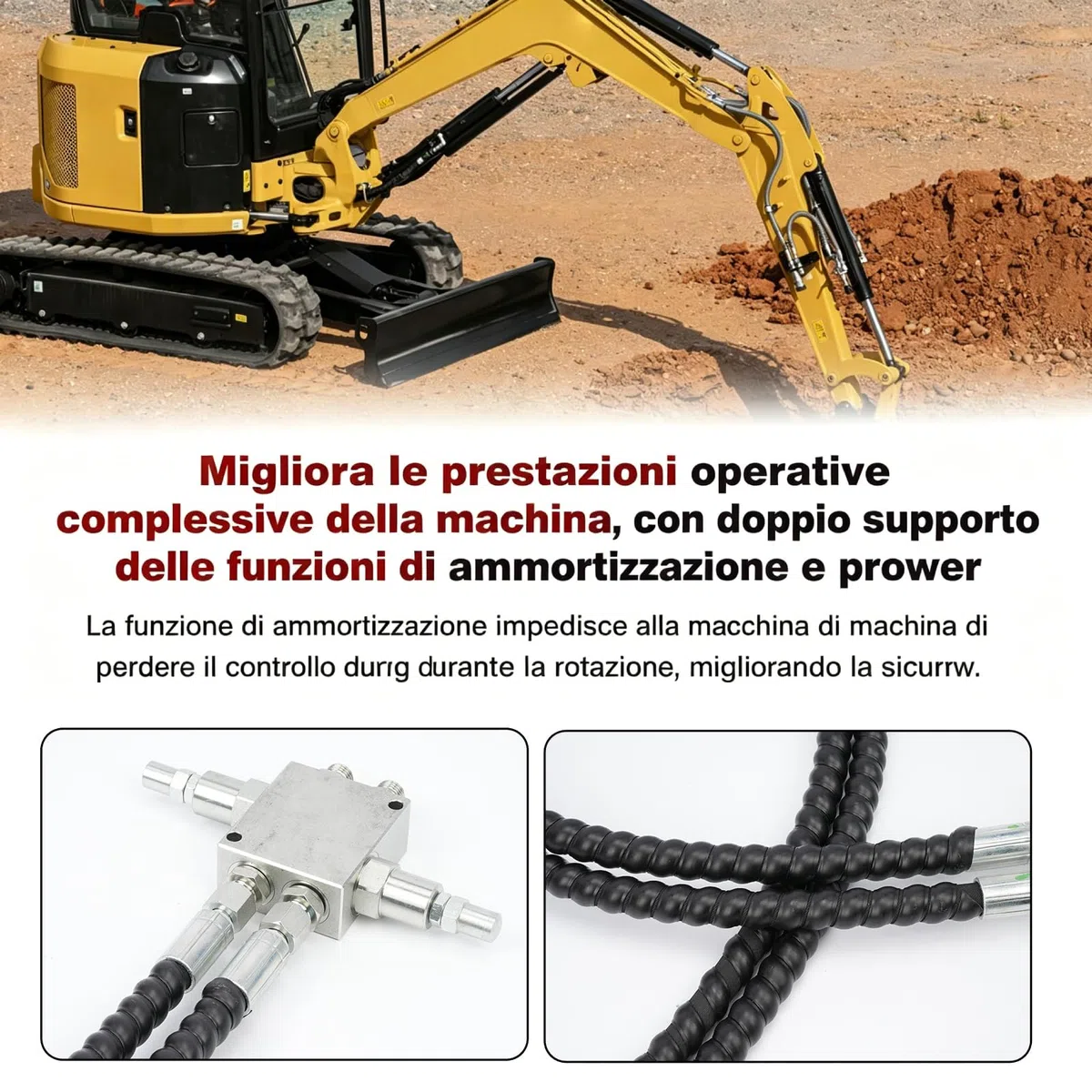 Kit Valvola di Smorzamento per Miniescavatore, Ricambi, Accessorio, Tubo Idraulico da 1/4", Accessorio Robusto
