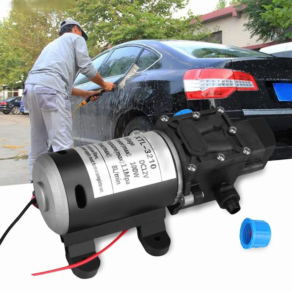 Pompa Acqua Autoadescante ad Alta Pressione, DC 12V, Automatica per Barche, Roulotte e Giardino, 100W, 8L/min