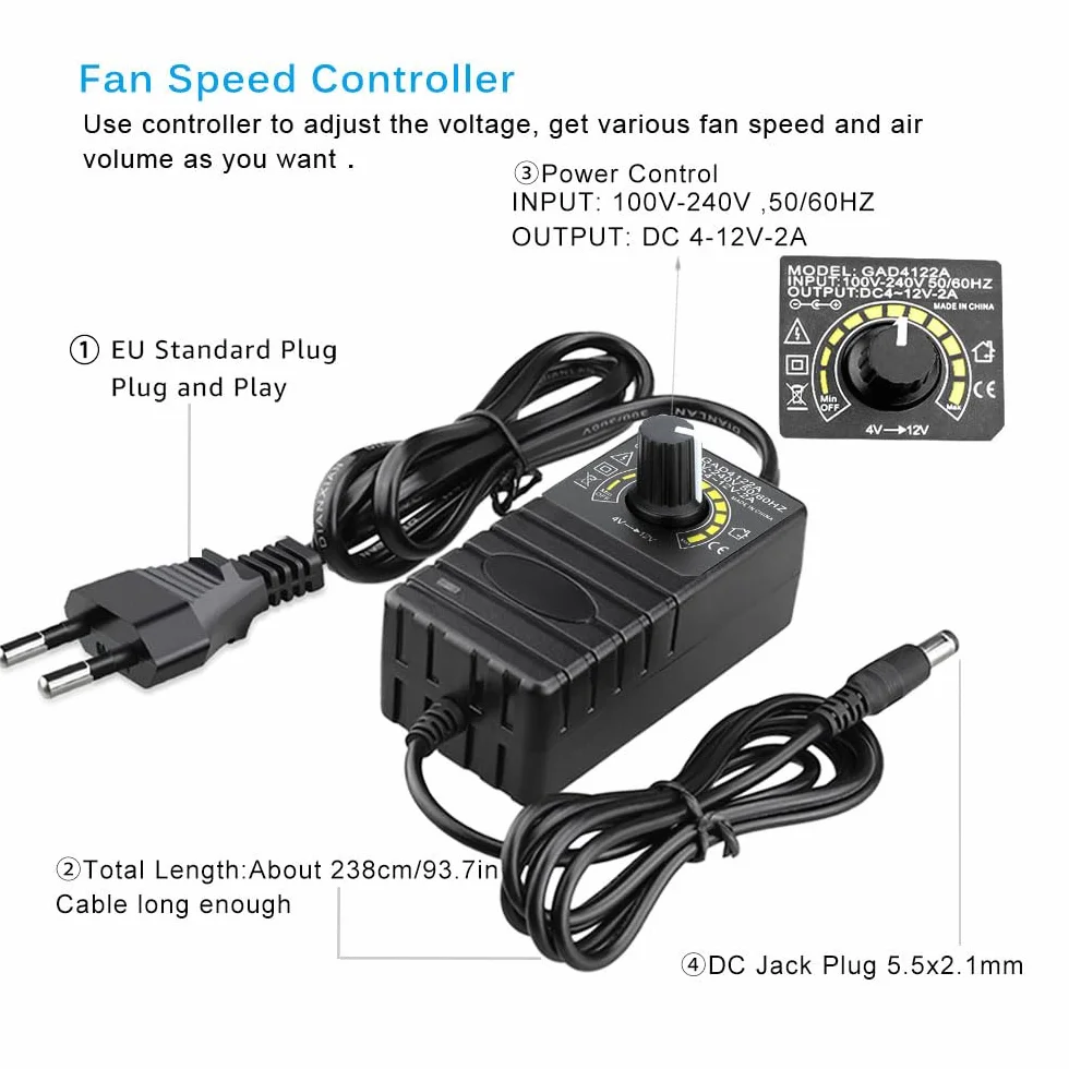 Ventola radiale a doppio cuscinetto a sfera AC 220 V, 230 V, 240 V, 120 mm, turbine con controllo della velocità da 3 V - 12 V, per gommoni e frigoriferi