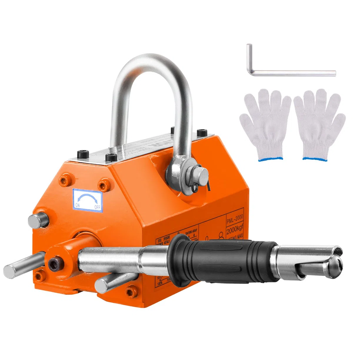 VEVOR Sollevatore Magnetico Permanente al Neodimio N42 Acciaio Portata Massima da 2000kg Dimensioni Base 350x150x168 mm, Sollevatore a Magneti Permanenti Fattore di Sicurezza 2,5 Forza Trazione 5000kg