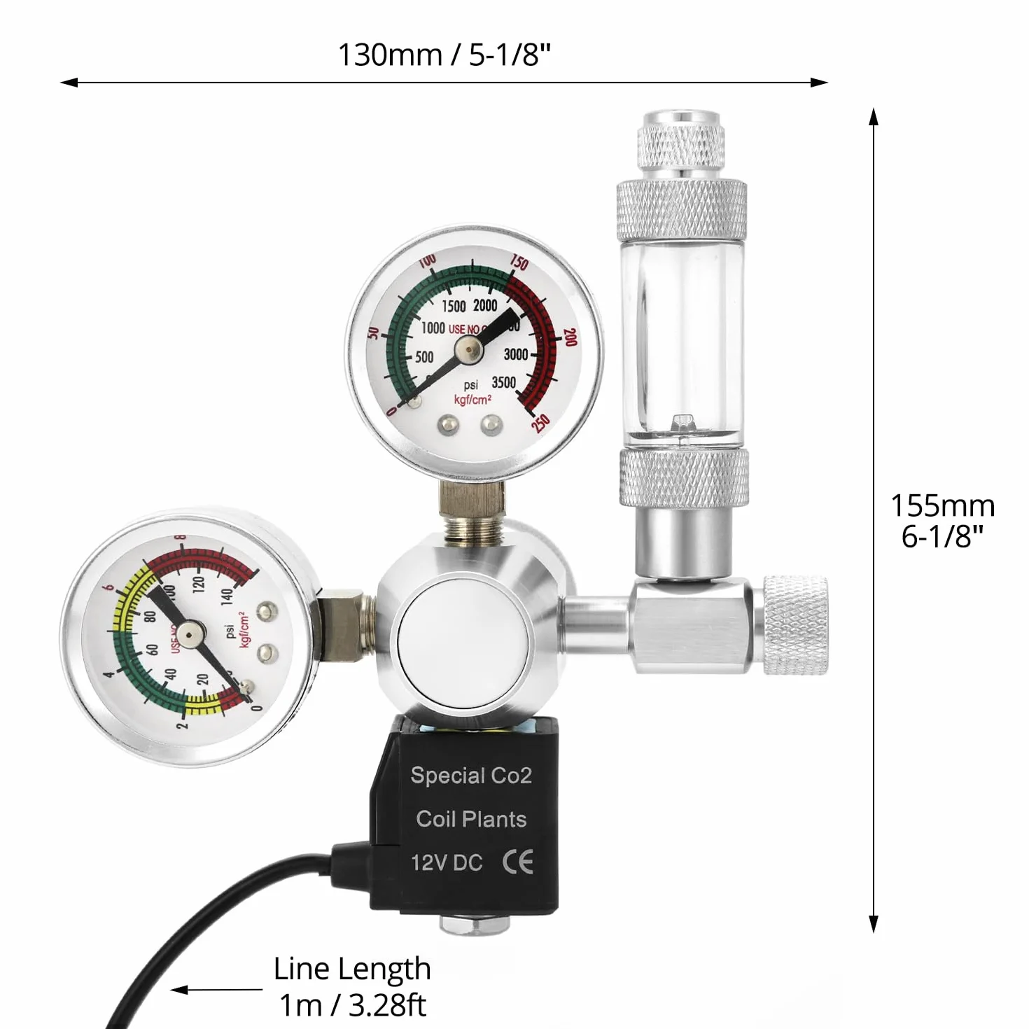 QWORK® Regolatore CO2 Acquario, Doppio Indicatore, con Contabolle e Sistema di Valvole di Ritegno (Interfaccia W21.8)