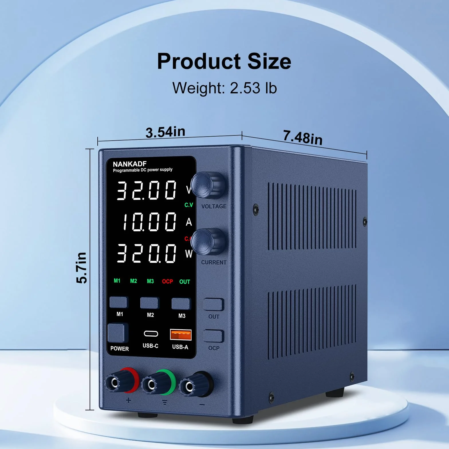 Alimentatore da Banco 0-32V/0-10A, Alimentatore da Laboratorio Regolato ad alta Precisione Display a LED a 4 cifre, con Controllo Encoder e Memoria dati