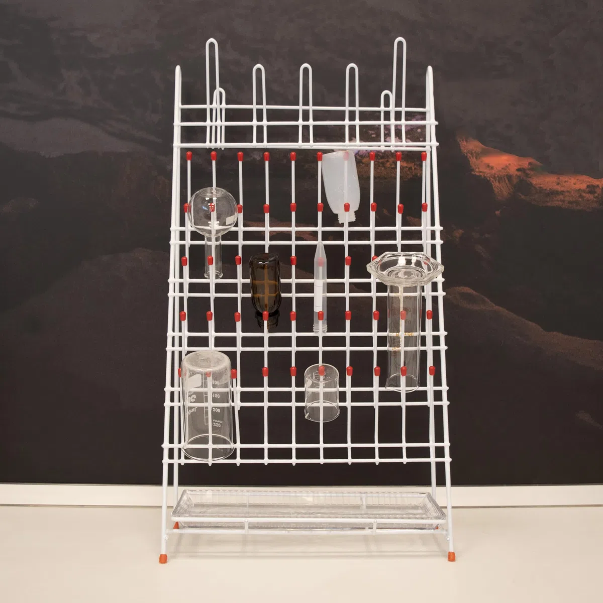 KENZIUM - Pack 2 x Scolapiatti per Materiale di Laboratorio | 55 posizioni | Acciaio rivestito in PVC | con Vassoio di Raccolta dell'Acqua