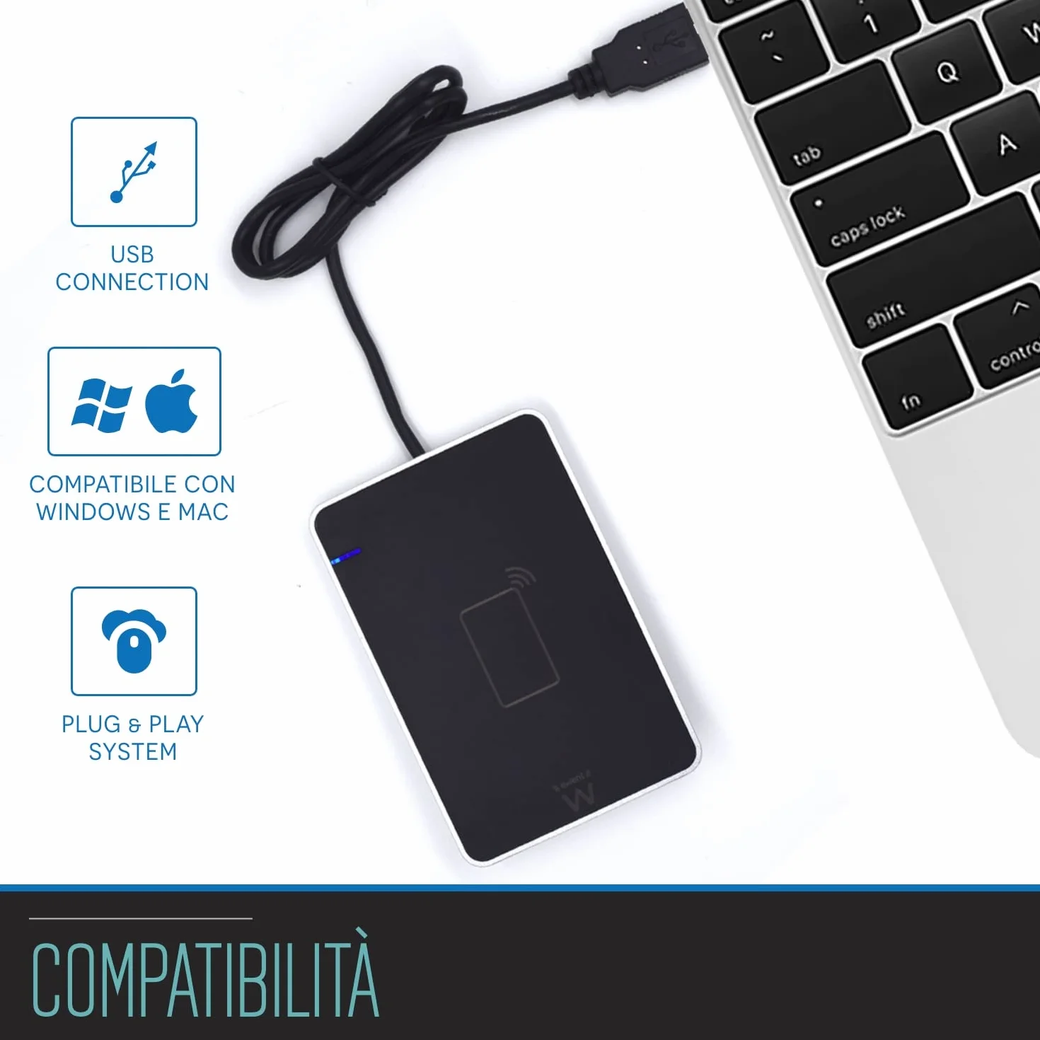 Ewent EW1053 Lettore RFID e NFC per Carta d'identità Elettronica CIE 3.0 per accedere a ANPR, INPS, INAIL, Agenzia Entrate e siti della P.A. - Colore Nero