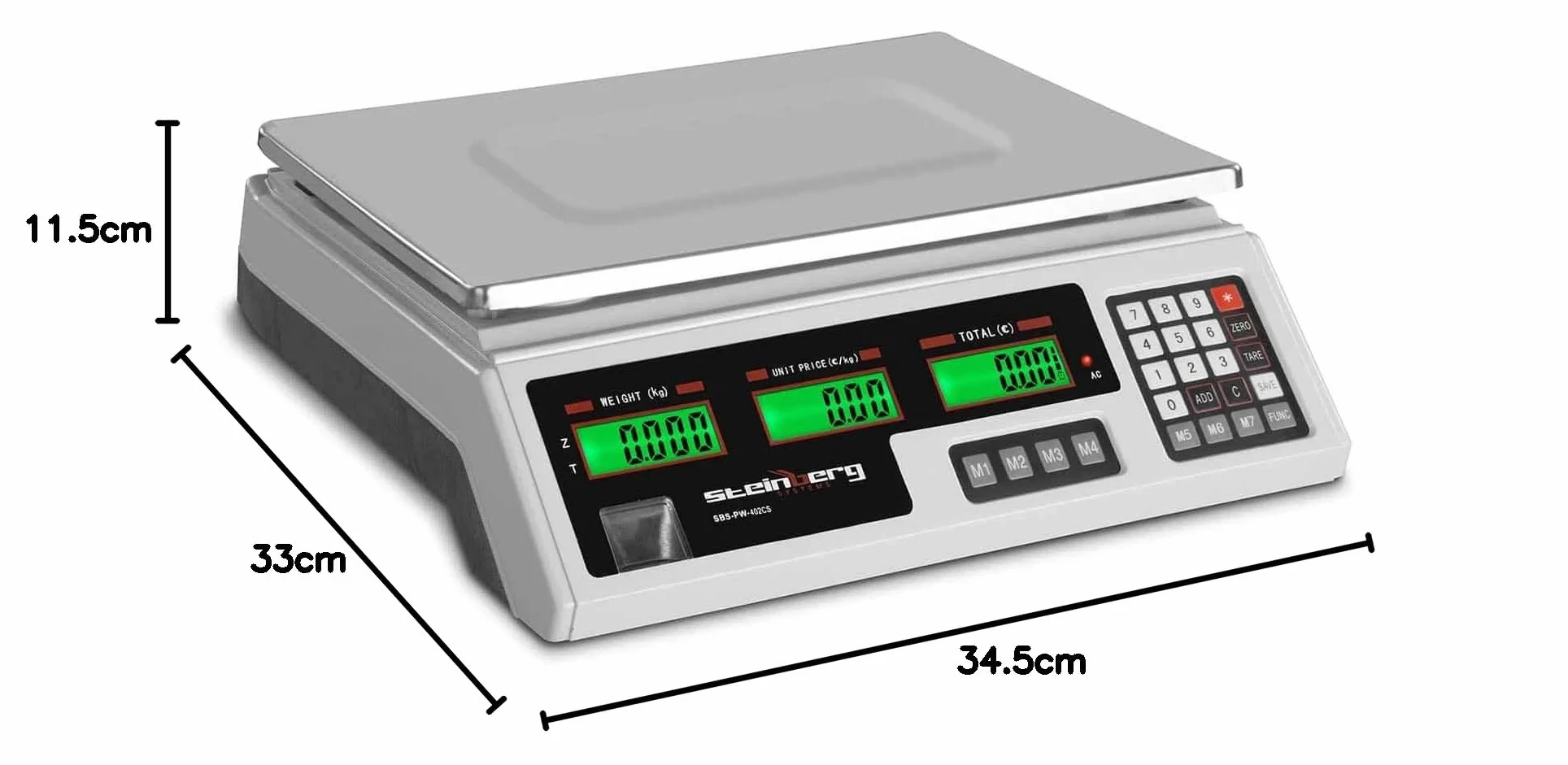 Steinberg Bilancia Contapezzi Bilancia di Controllo SBS-PW-402CS (Plastica ABS, Acciaio inox, 4 V, 8 ore, 4 Ah, 5 g - 40 kg)