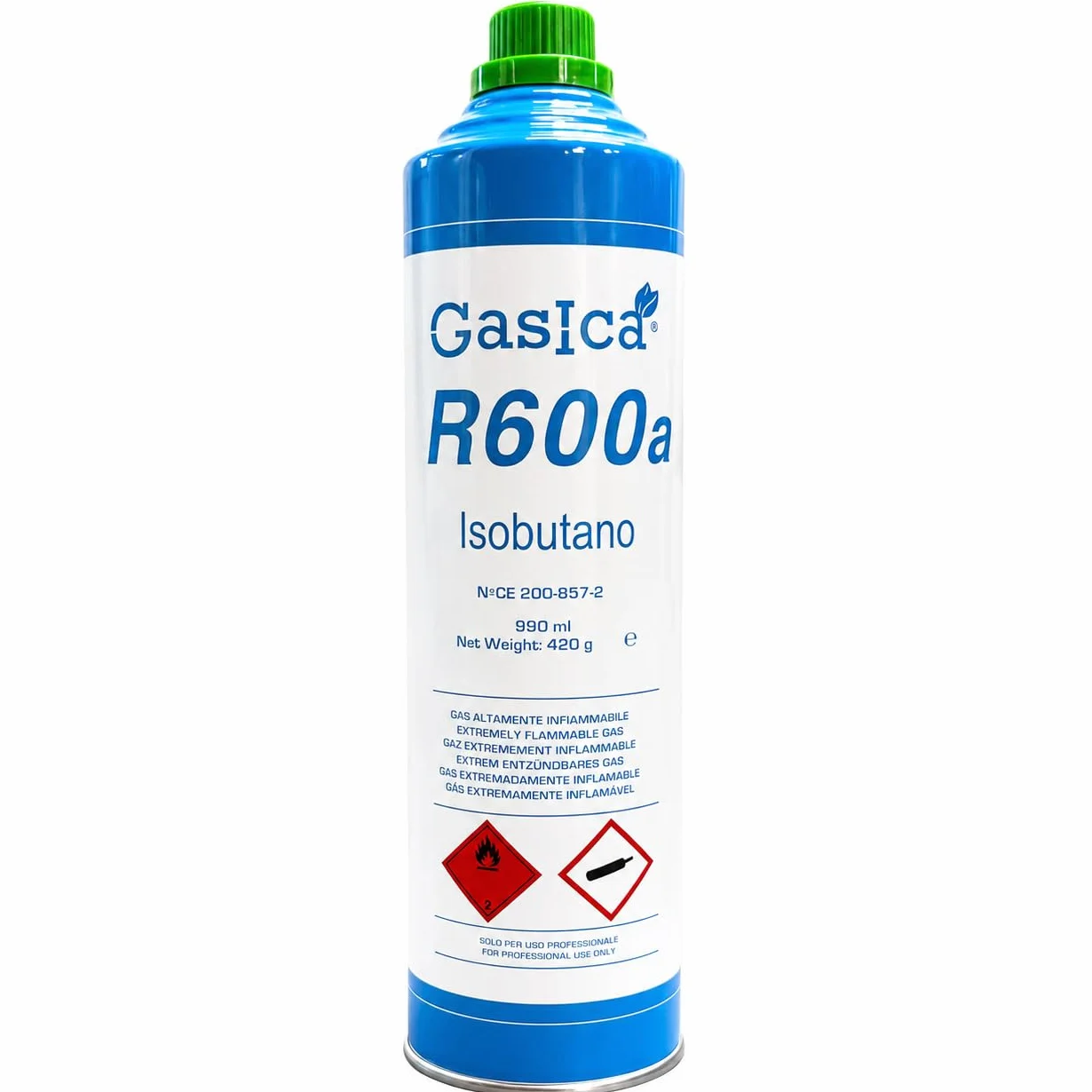 Gas R600 ISOBUTANO refrigerante 420 g confezioni 2 con valvola e tubo