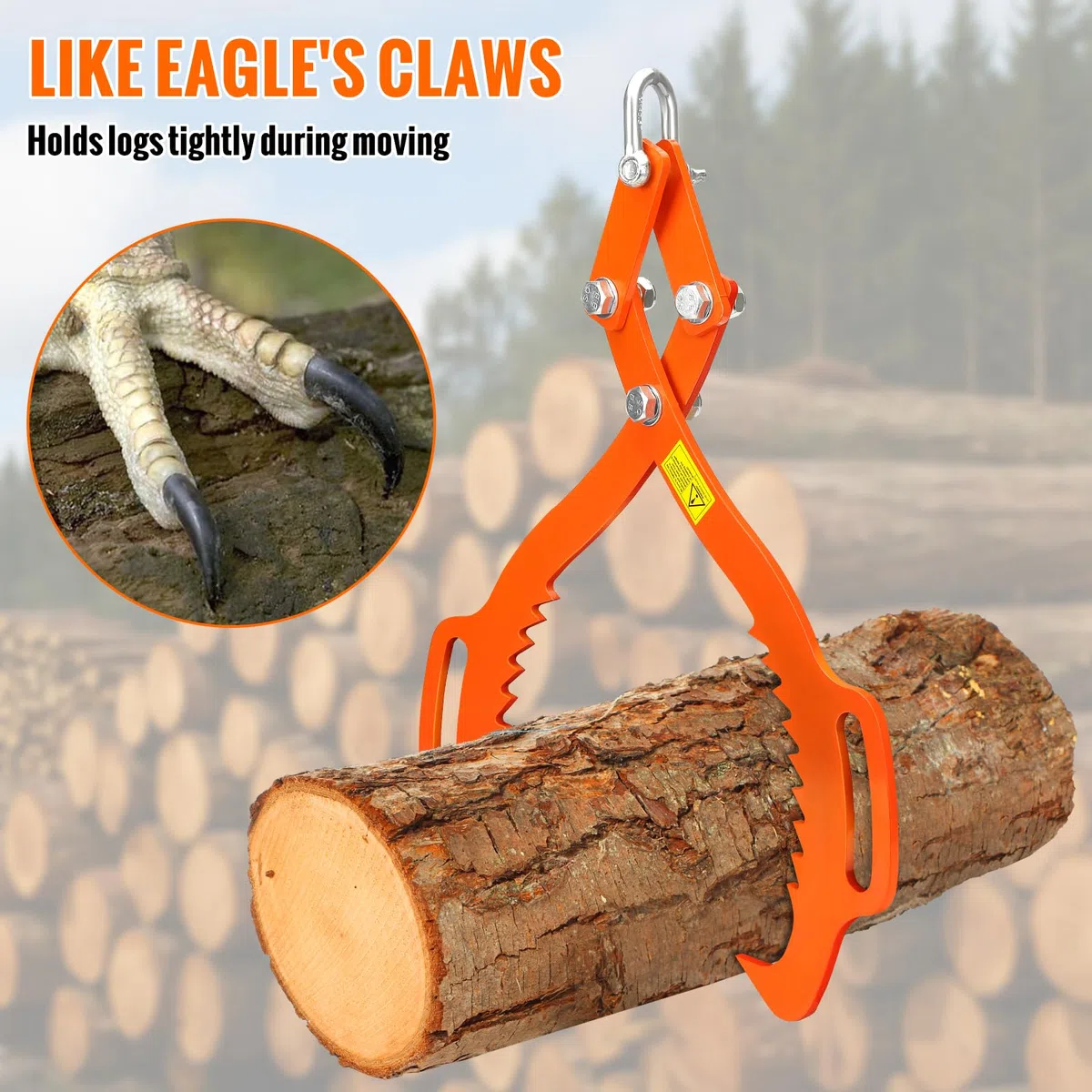 21" Pinza per Tronchi di Legno, Pinza Forestale per Tronchi a 700 kg con Presa Morbida per la Raccolta di Legna da Ardere, il Sollevamento di Ceppi e Legname