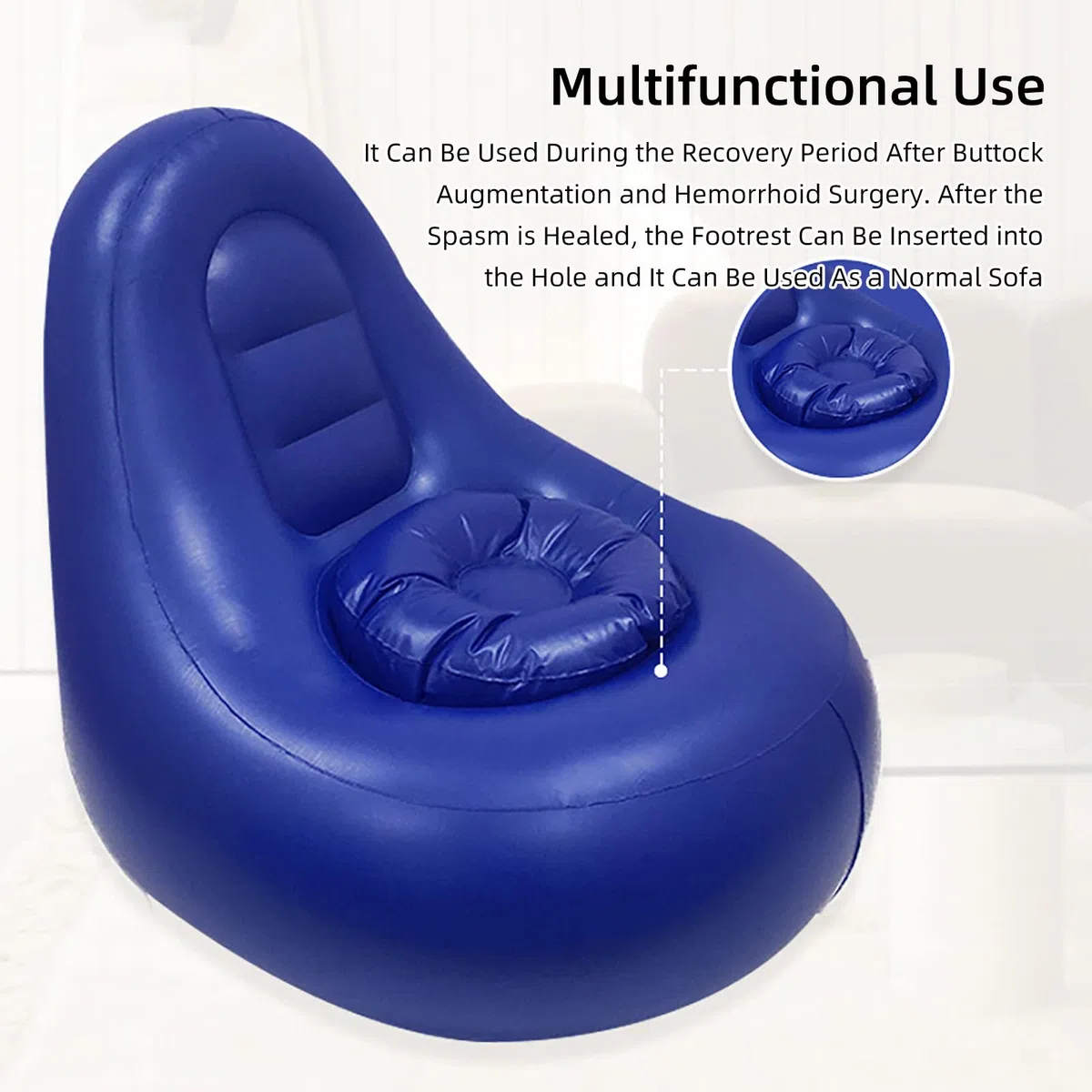 BBL Sedia Gonfiabile Poltrona con Foro, BBL Speciale Sedia Gonfiabile Dopo l'intervento Chirurgico Brasiliano Butt, per Alleviare Il Dolore, con Pompa Ad Aria/Cuscino di Supporto,Blue