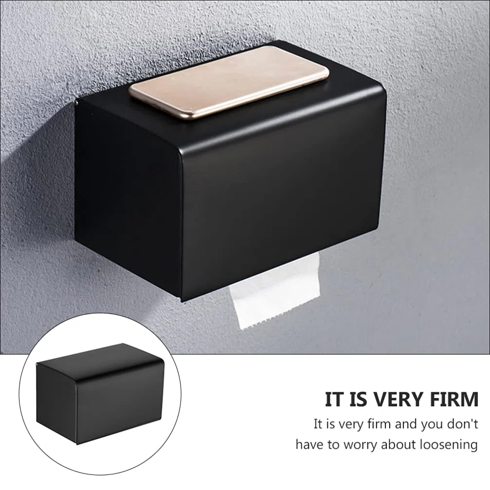 Cabilock Porta Fazzoletti Design Salvaspazio da Parete in Acciaio Inossidabile Nero Resistente alla Ruggine e Contenitore per Bagno
