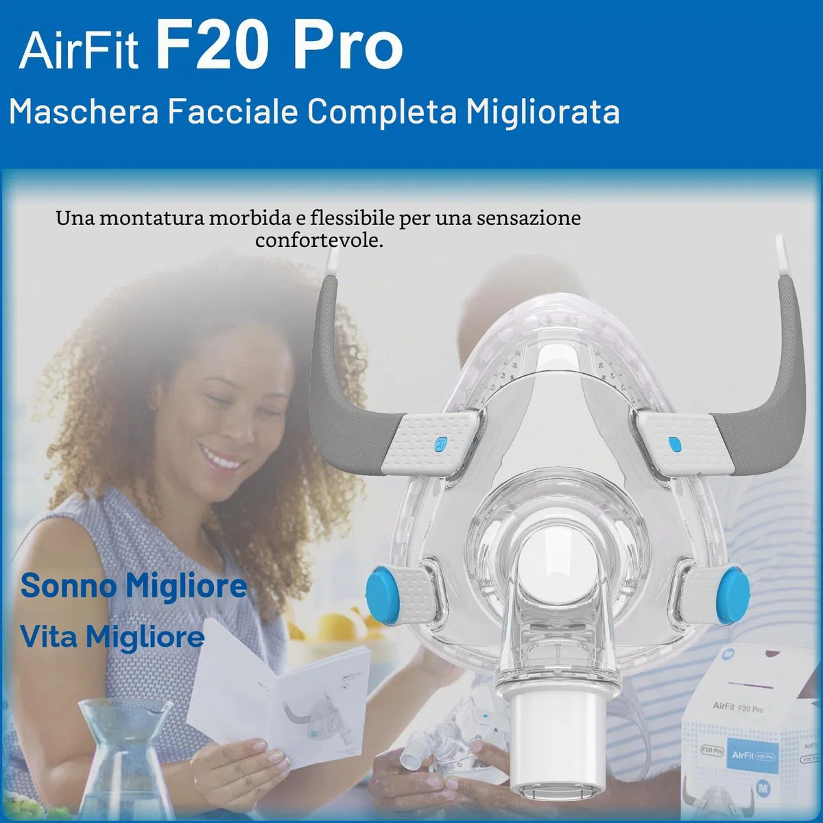 Sistema di ricambio F20 per AirFit F20, set di ricambio per mascherine facciali – Include maschera F20 (media), fascia, sistema di telaio, guarnizione senza perdite e accessori ultra confortevoli (M)