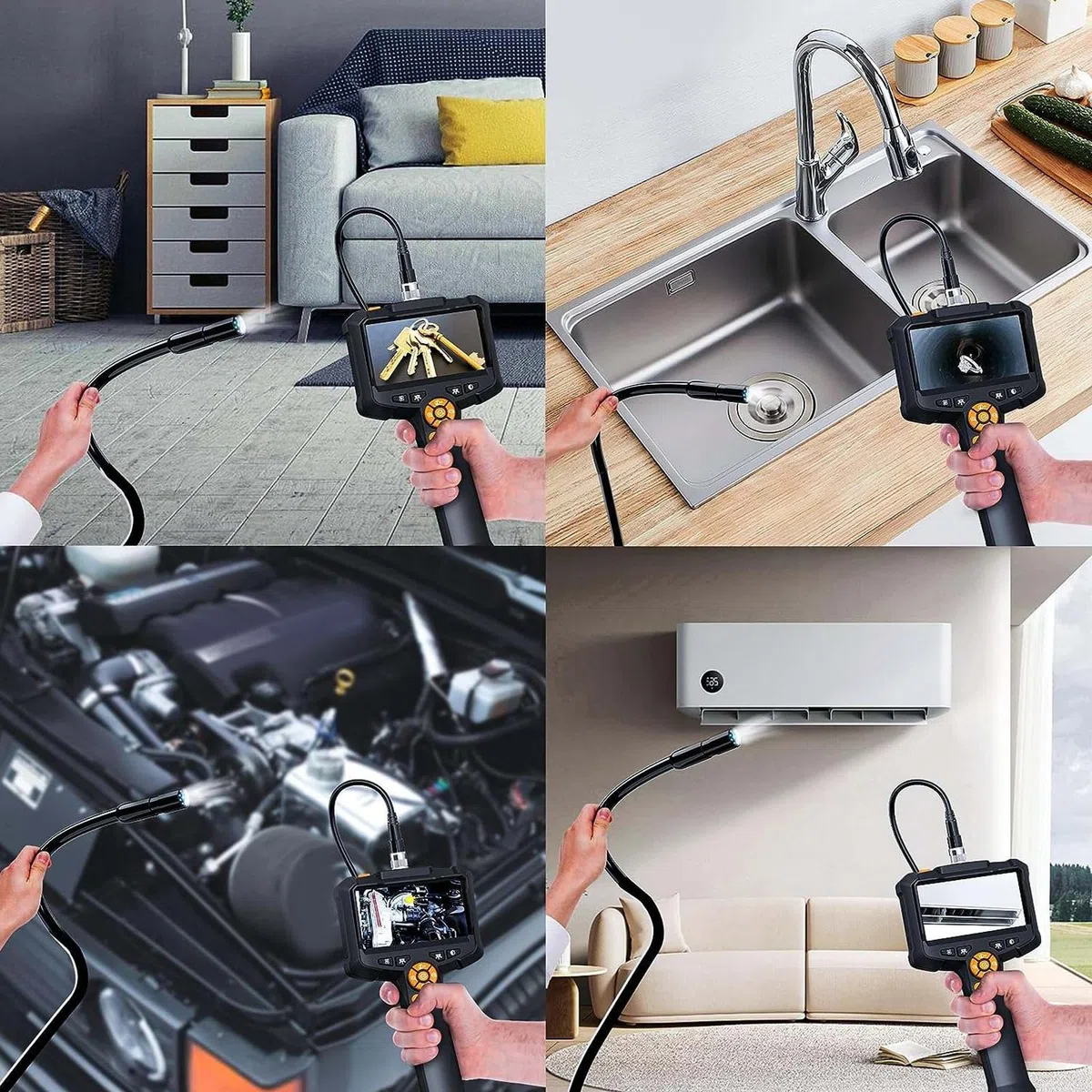 Telecamera per Endoscopio da 4,3 Pollici con 8 Luci LED, Telecamera per Ispezione Periscopio Impermeabile IP67, Telecamera per Ispezione Condotte HD 1080P, Endoscopio Industriale