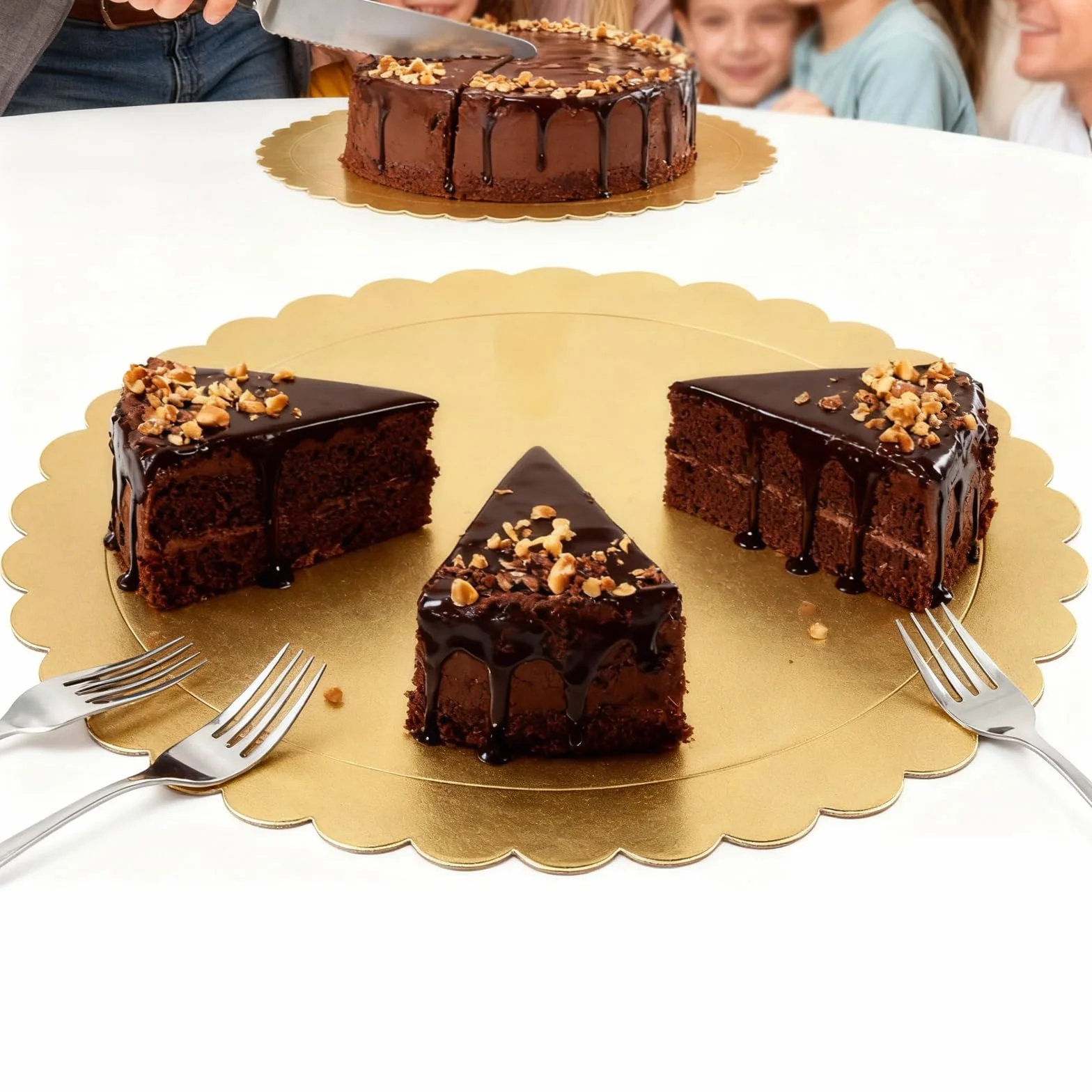 MUKSEUT Vassoi rotondi per torte 30 cm confezione da 25, base rotonda ondulata 2 mm, oro