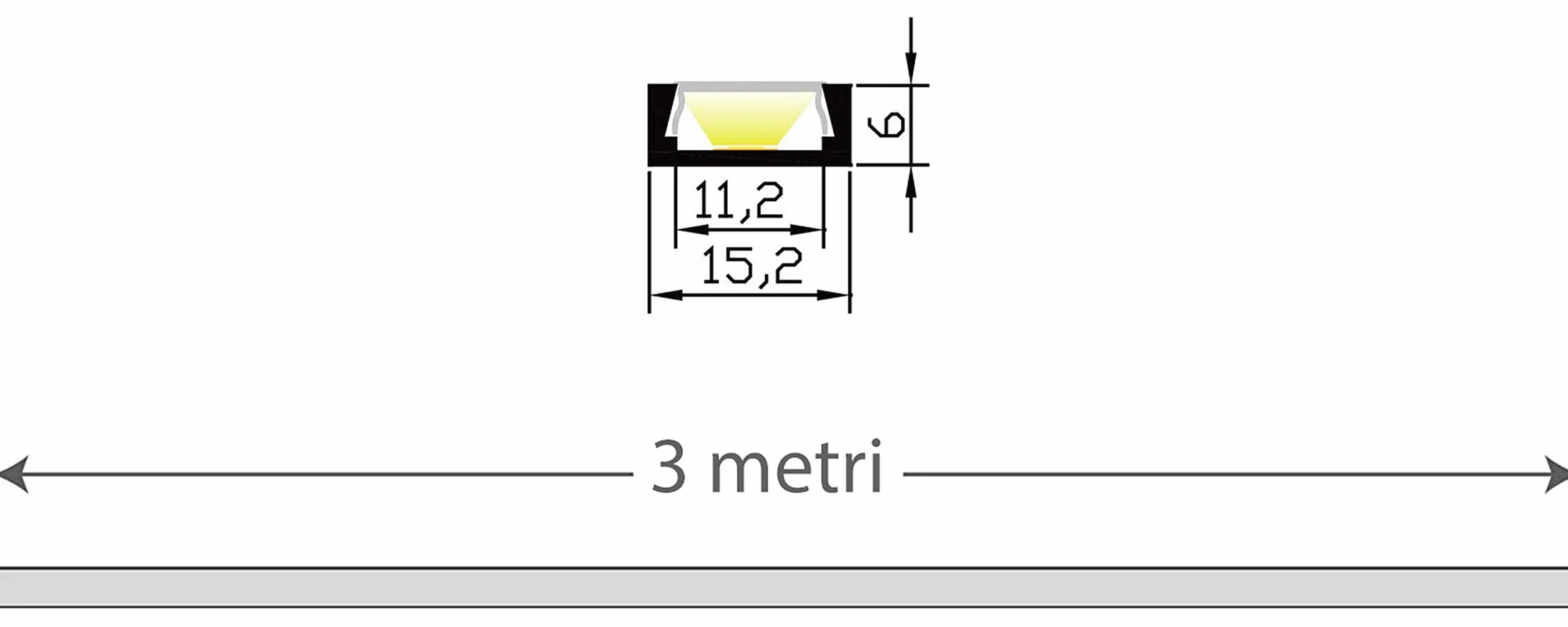 AFTERTECH Profilo Alluminio Bianco 15x6mm 3m per Strisce LED Barra Rigida + Copertura