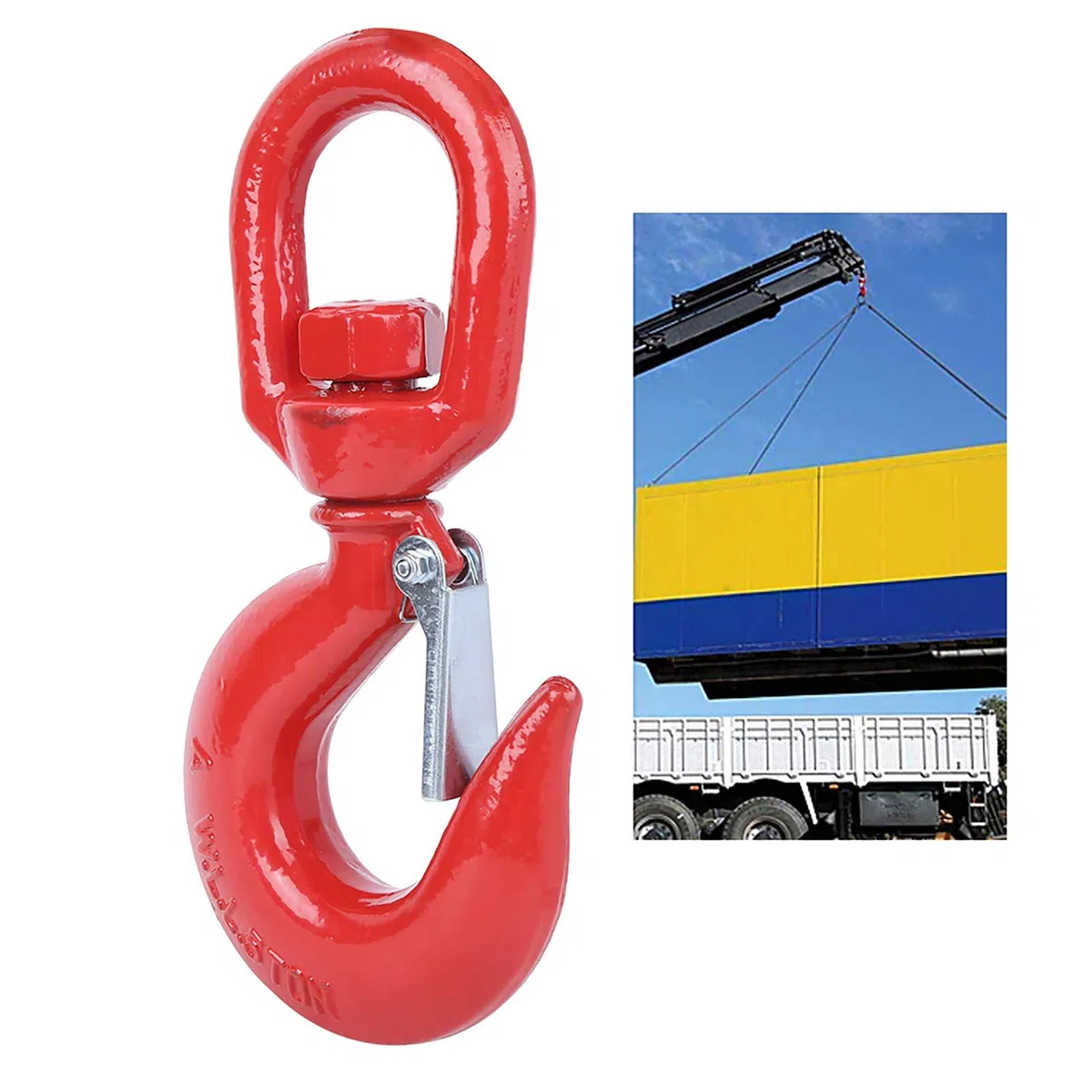 Gancio per Gru Rosso 5T 5000kg, Occhielli Girevoli Rotanti in Acciaio Legato Sartiame a gravità Sollevamento Industria Costruzione Navale Gancio Rotondo 5T