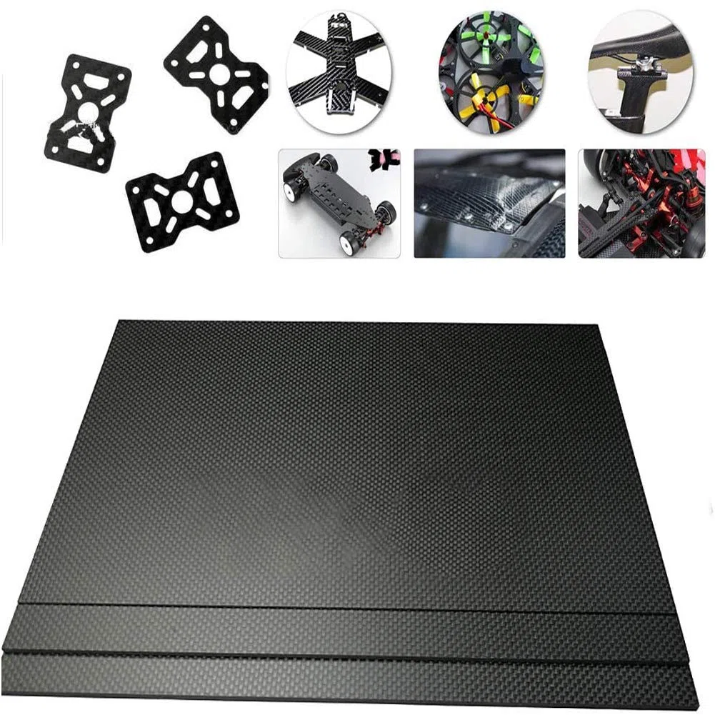 Foglio di lamiera in fibra di carbonio 2 mm x 400 mm x 500 mm, per pannello in fibra di carbonio telaio drone fai da te, (tessuto semplice opaco)