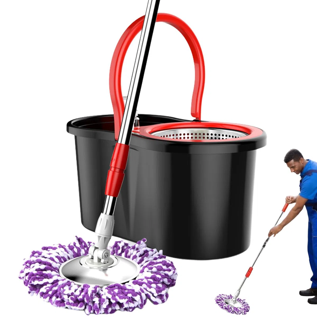 Mop con secchio con spinner, con secchiello | di pulizia regolabile per la pulizia dei pavimenti.Set di lavapavimenti e secchio, versatile di pulizia dei pavimenti,Set di