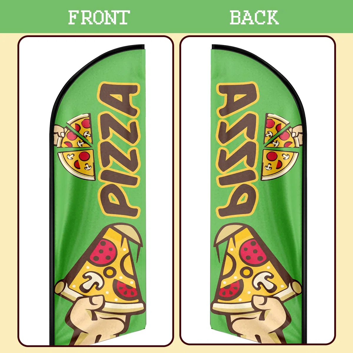 Bandiera pubblicitaria con pizza, 3,9 m, con kit di aste, picchetto, cartello con piume per aziende e vetrine (stile 1)