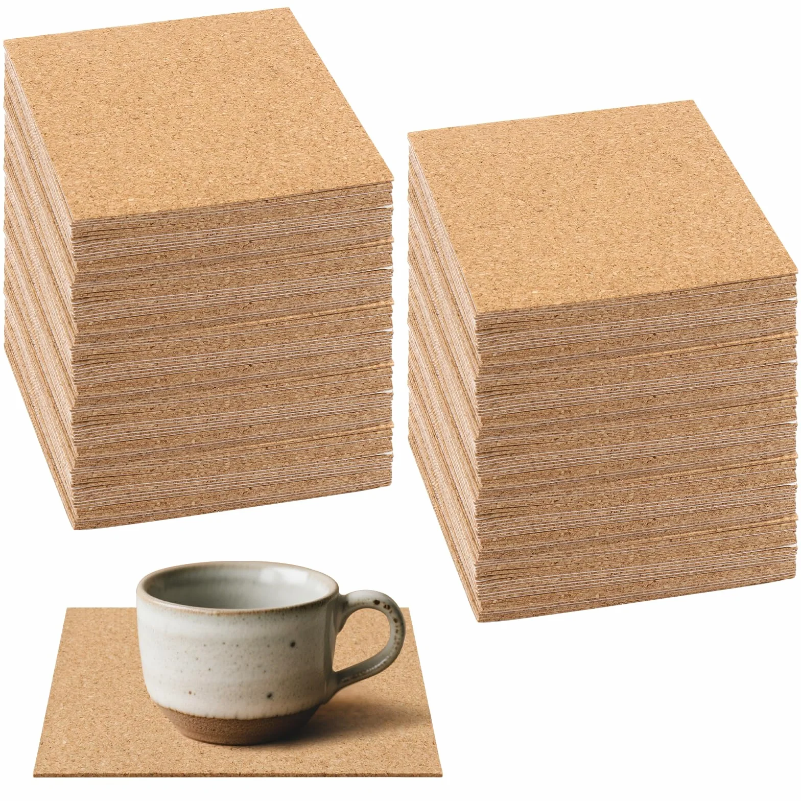 Sottobicchieri in Sughero Autoadesivi 10x10 cm 1 mm, Zestaw 200 sztuk do Dekoracji