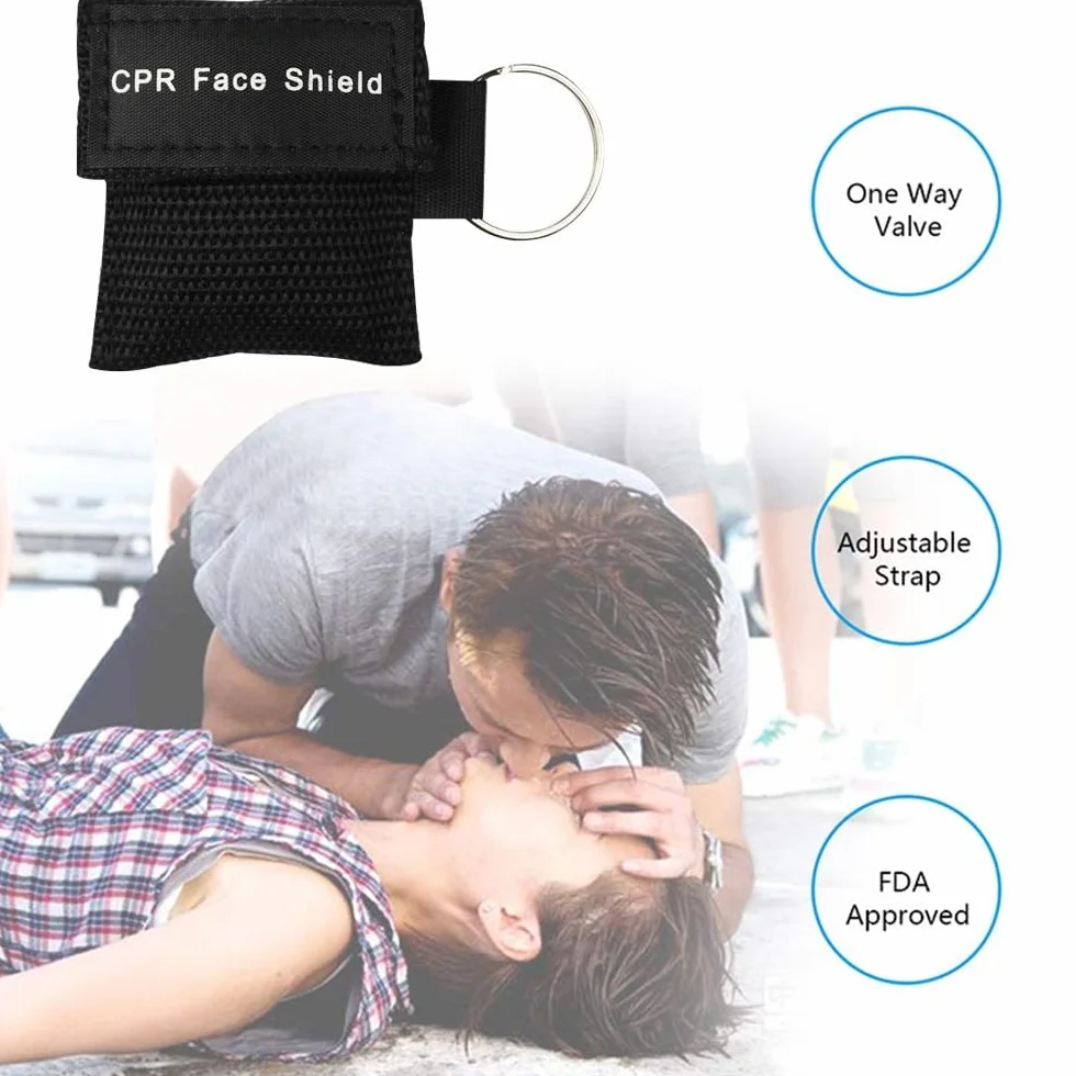 Set di 50 maschere RCP, usa e getta CPR Shield maschera di emergenza portachiavi con valvola unidirezionale barriera respiratoria per primo soccorso o allenamento AED