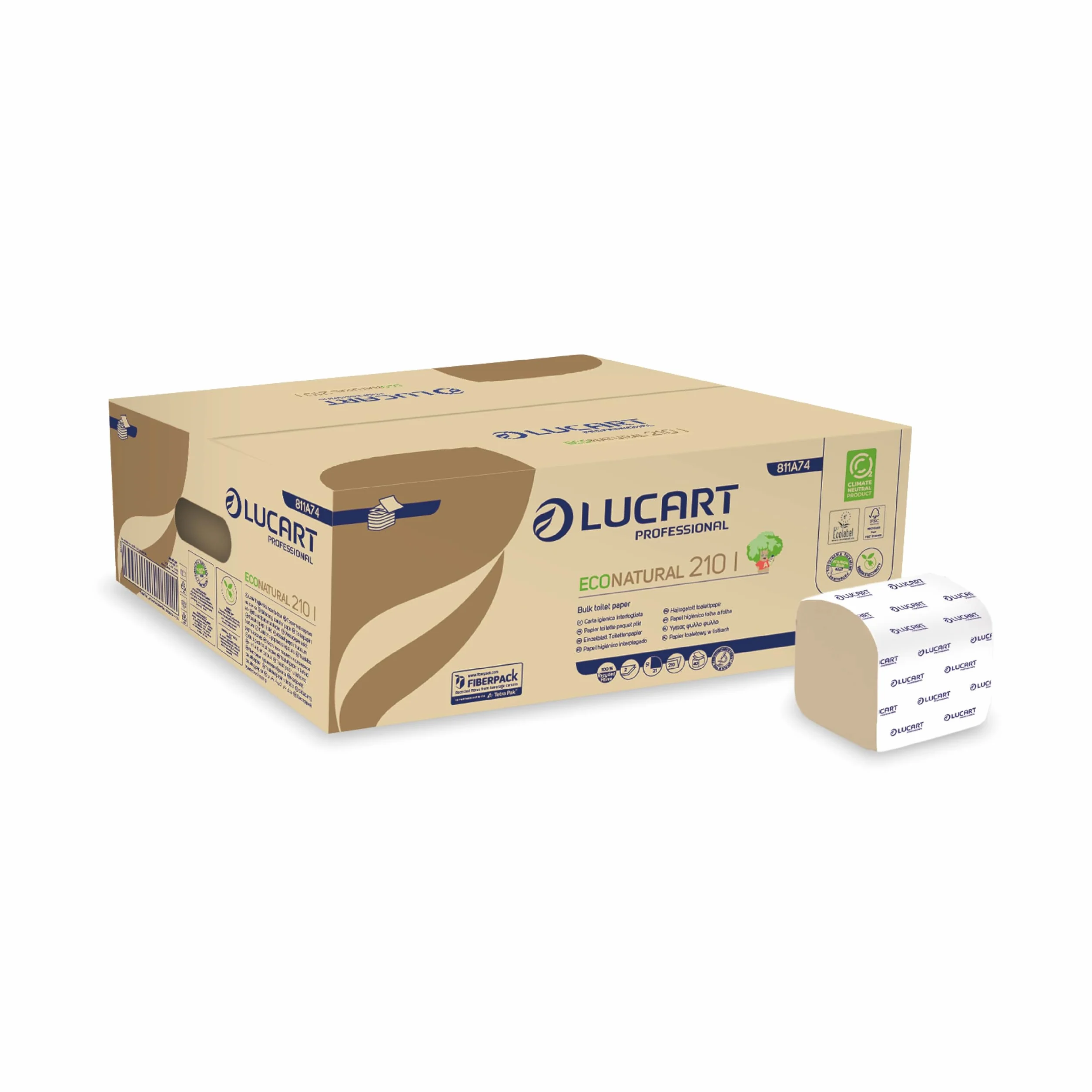 Lucart Professional EcoNatural 210I Carta Igienica Interfogliata Fiberpack 210 pezzi 10x21 cm 40 confezioni