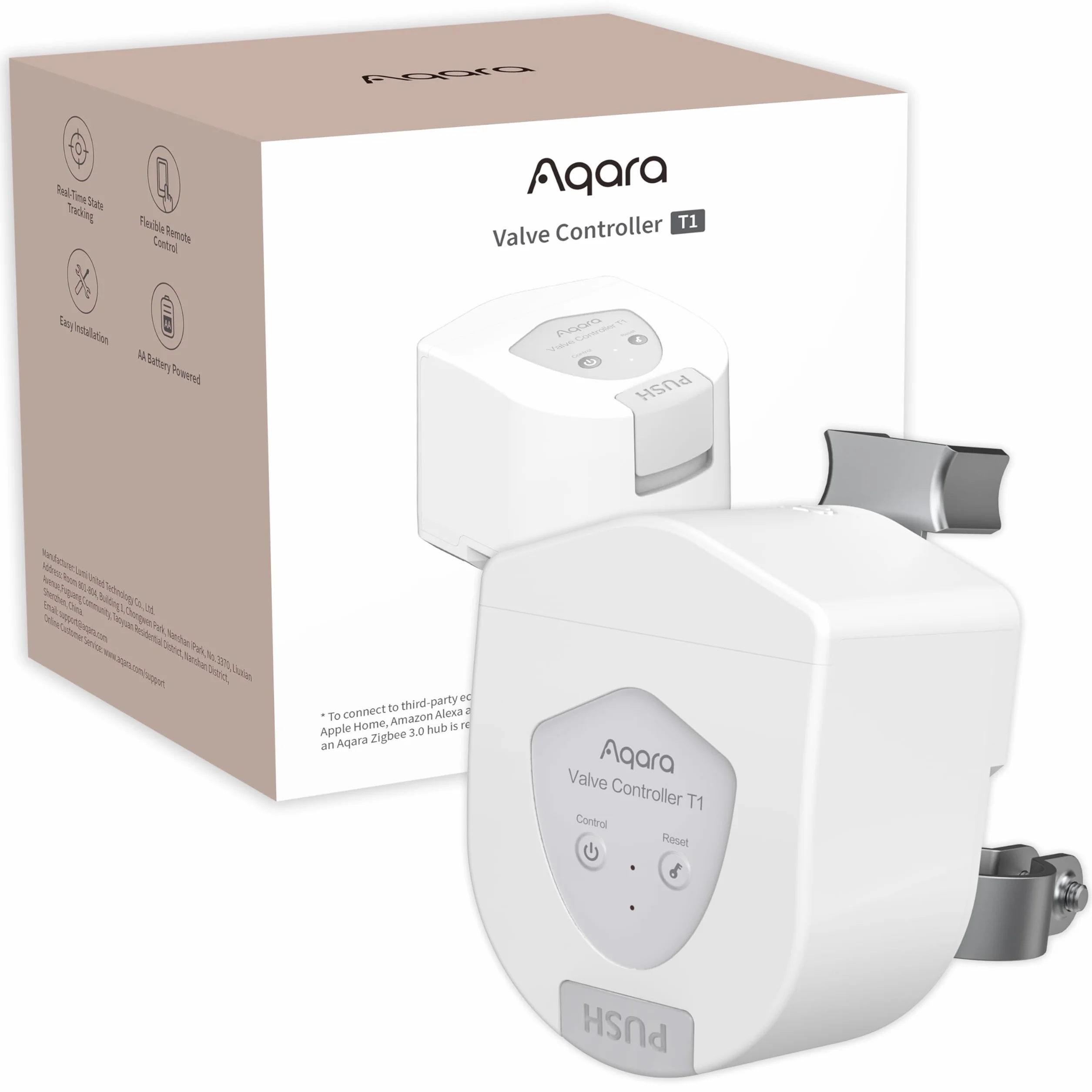 Aqara Controller della Valvola T1 di Matter over Bridge, Richiede un Hub Aqara Zigbee 3.0, Combinabile con Rilevatori di Perdite di Acqua per la casa, Supporta Controllo App come HomeKit Alexa Google