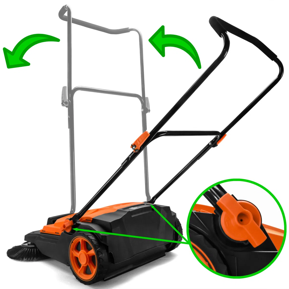 Verda Spazzatrice manuale, potenza di spazzatura 2.400 m²/h, larghezza di spazzatura 65 cm, contenitore da 20 l, scopa manuale, impugnatura morbida, spazzatrice per pavimenti, vialetti, terrazze e