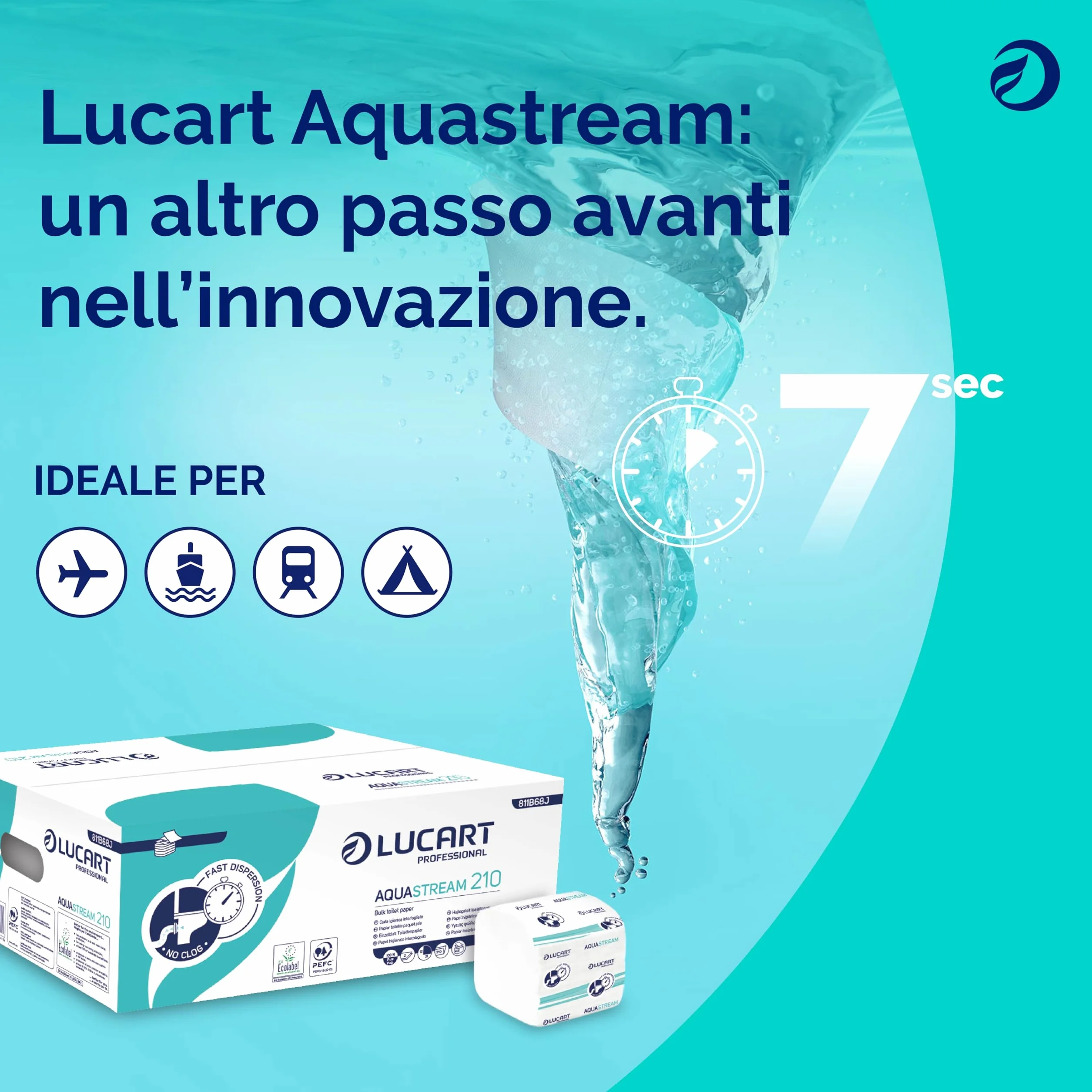 Lucart Professional AquaStream 210 Carta Igienica Interfogliata pura cellulosa 9,5x11 cm 40 confezioni 210 pezzi