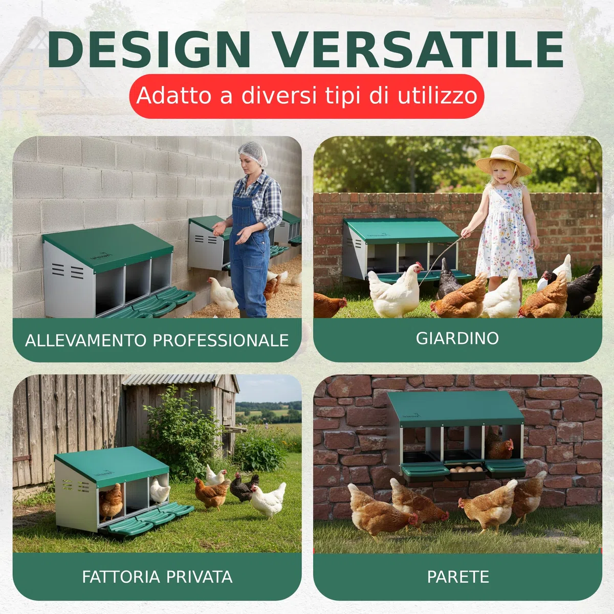 TEHORNEO Nido per Galline, Nido per Galline Ovaiole 81x51x47 cm Acciaio Zincato e 3 Scomparti, Cassetta per Deporre Uova Pollaio, Nidi per Galline Ovaiole, Adatto per 12-15 Polli