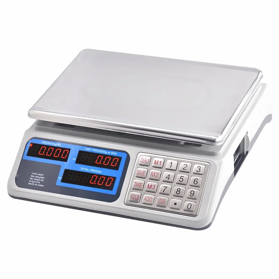 Bilancia Elettronica Professionale 40kg - Display LED, Alta Precisione, Piatto in Acciaio Inox, Batteria Ricaricabile Bilancia da Banco Adatta per Alimenti e Commercio,