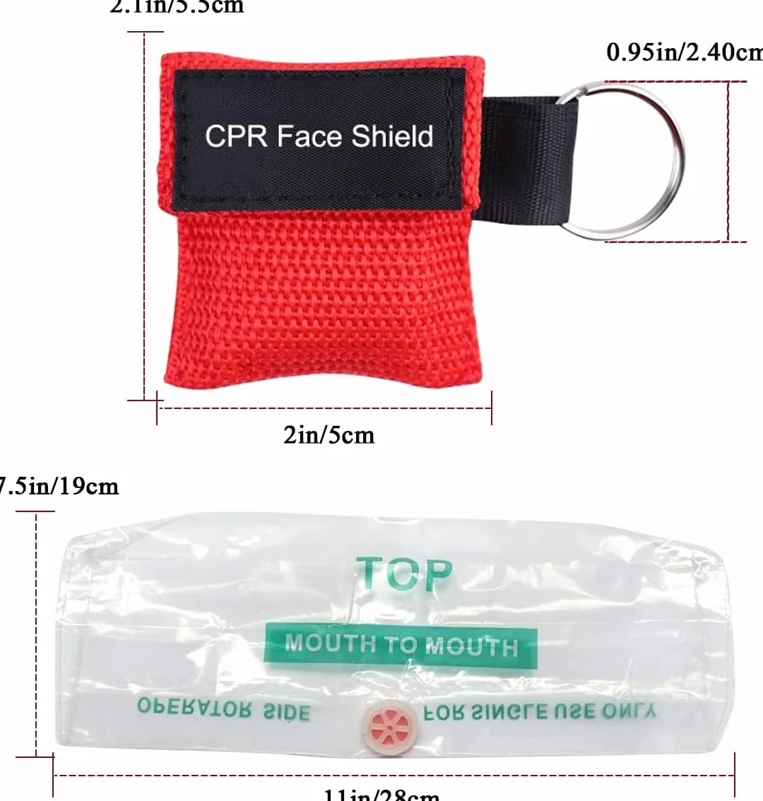 Set di 50 maschere RCP, usa e getta CPR Shield maschera di emergenza portachiavi con valvola unidirezionale barriera respiratoria per primo soccorso o allenamento AED