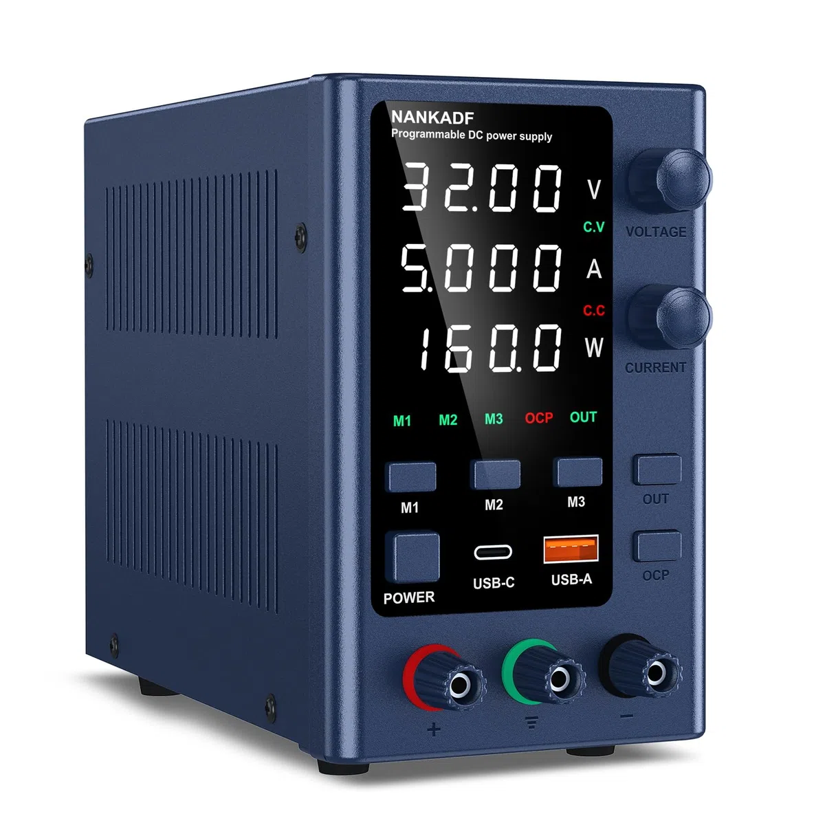 Alimentatore da Banco 0-32V/0-5A, Alimentatore da Laboratorio Regolato ad alta Precisione Display a LED a 4 cifre, con Controllo Encoder e Memoria dati