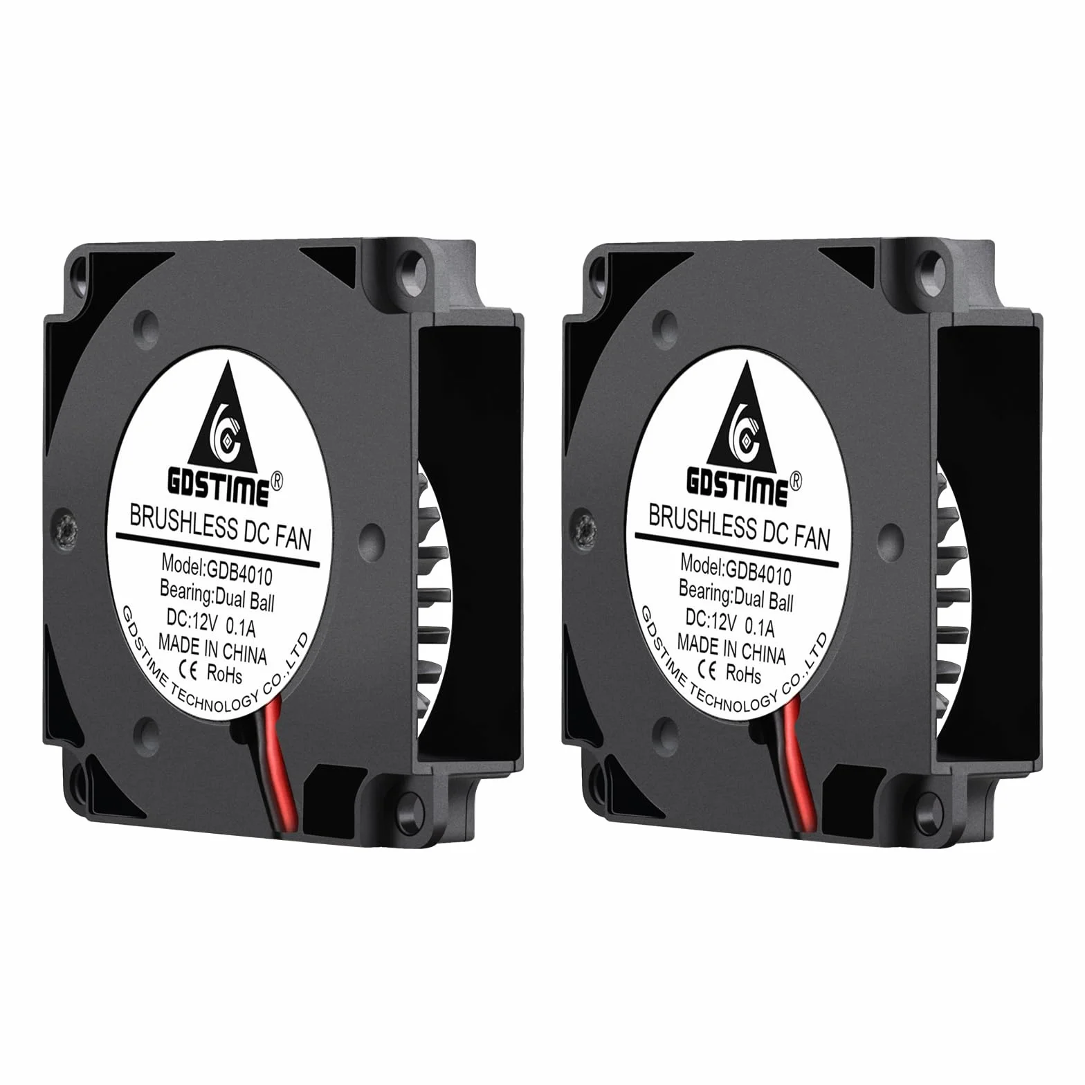 GDSTIME Ventola di raffreddamento centrifuga turbo 4010 DC 12 V 40 mm 40 x 10 mm 2 pin 8000 giri/min doppia sfera mini ventola per stampante 3D 2 confezioni