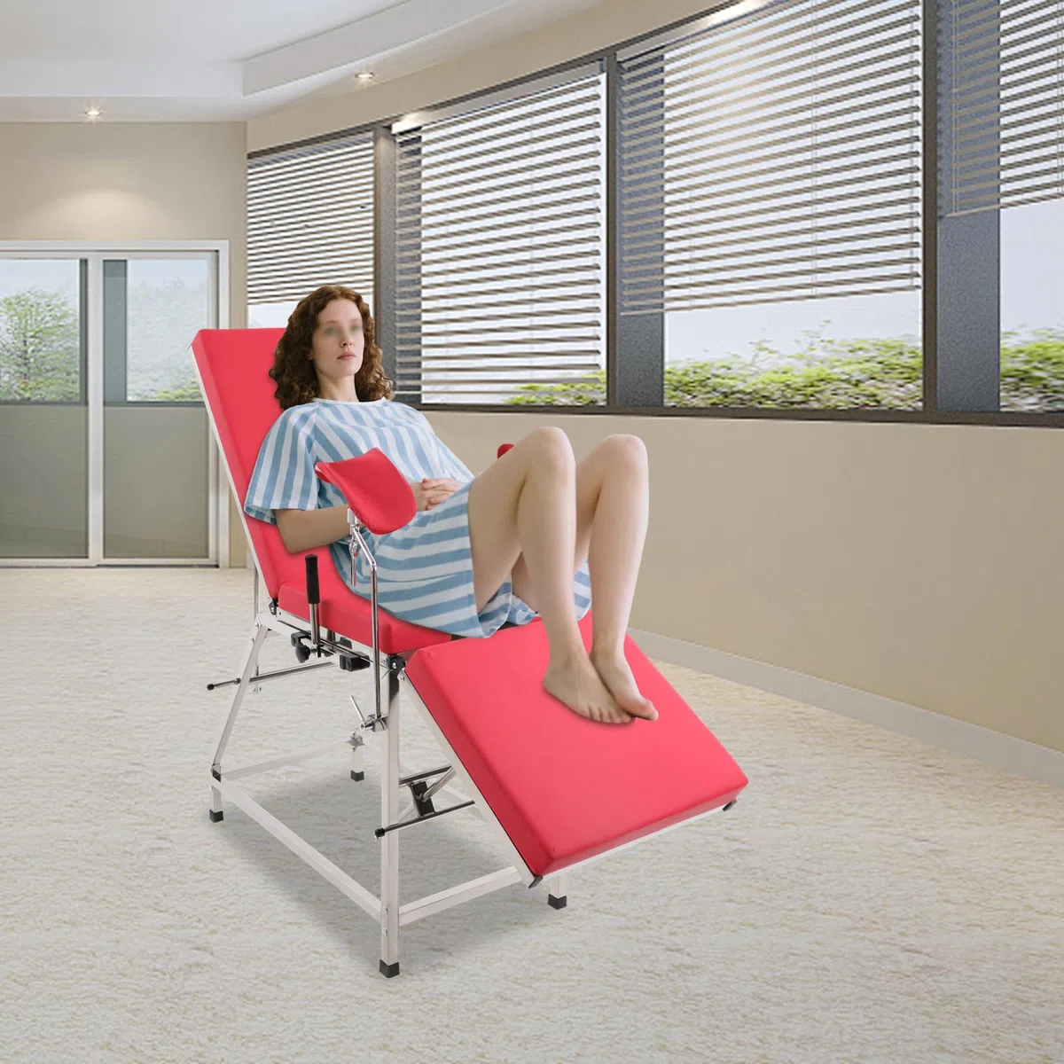 Sedia ginecologica Ginecologica Sedia Ginecologica Portatile con Schienale Regolabile e Supporto Gamba, Portata 200 kg, Adatto per ospedali e reparto maternità (rosso)