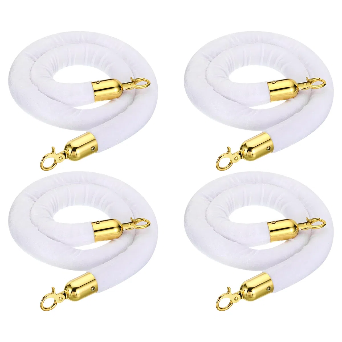 PATIKIL Corda di Staccionata in Velluto Bianco da 4 Piedi,4pz Corde per Il Controllo Della Folla con Ganci a Scatto per Pali e Supporti, Divisore di Code per Hotel, Teatro, Dorato