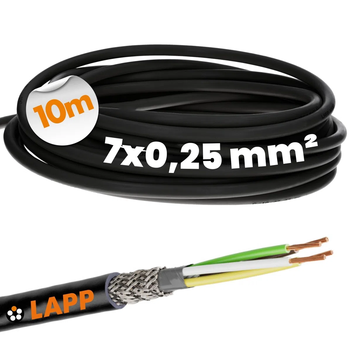 10 metri Lapp 1030478 Cavo di comando schermato LiYCY 7x0,25 mm² I resistente ai raggi UV I cavo di segnale a 7 fili I cavo dati per uso esterno I cavo a saldare I cavo di collegamento LED I nero