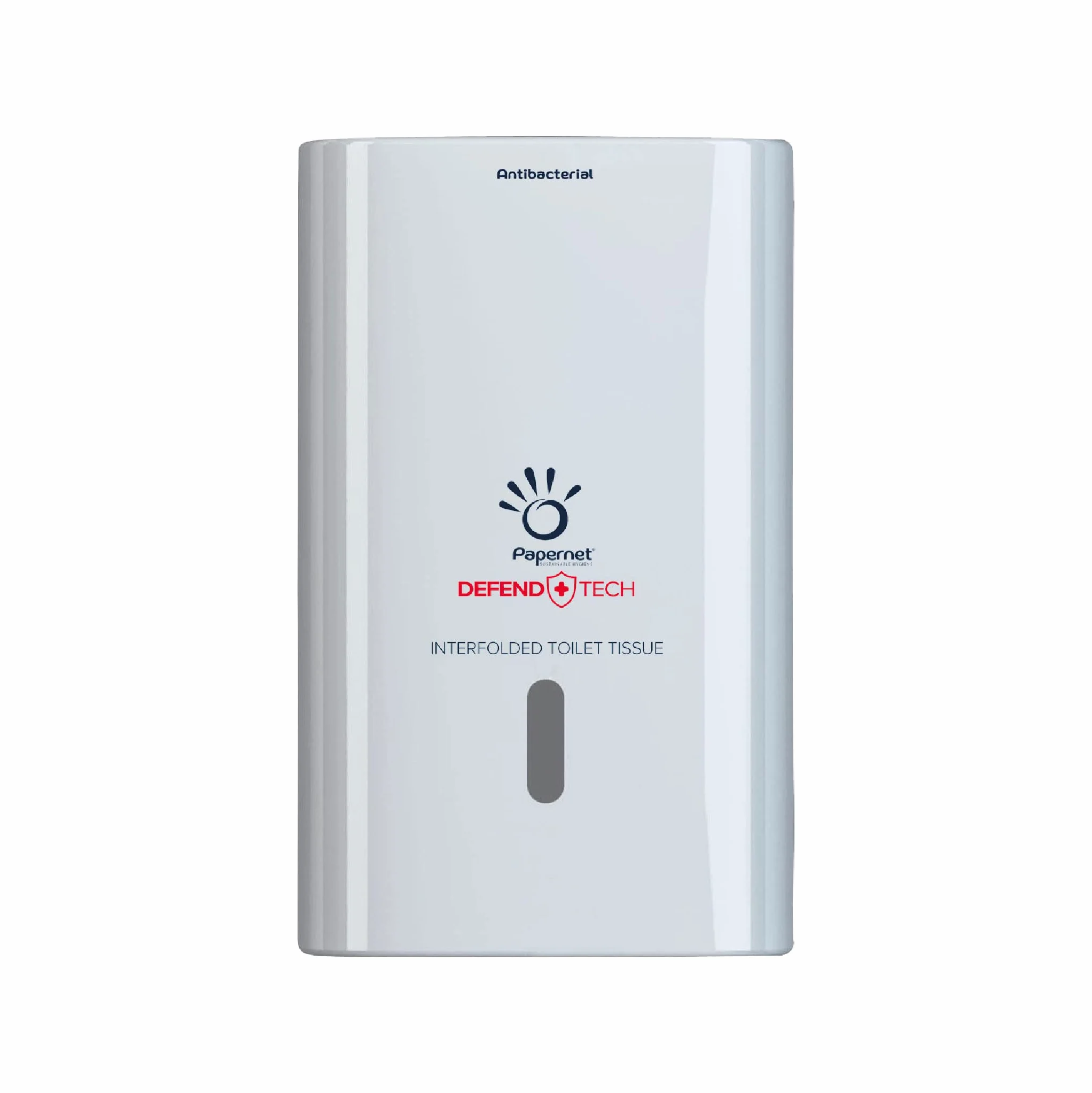 Papernet Defend Tech Dispenser Antibatterico Carta Igienica Interfogliata 416147 Plastica Riciclata Capacità 2,5 Clips 26,5x13,5x16,5cm Bianco