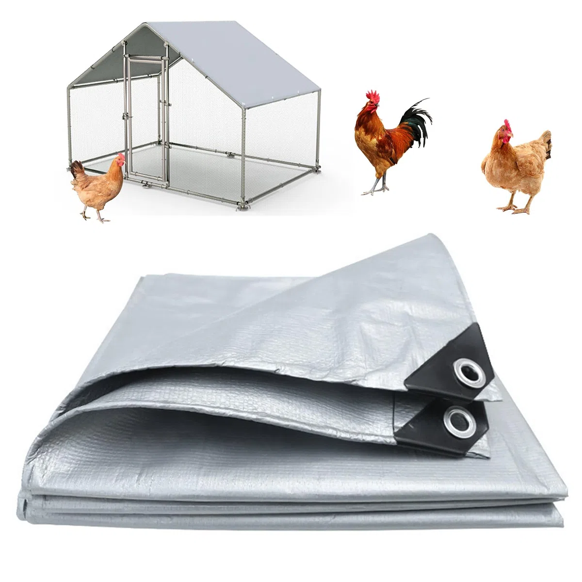 Copertura per Pollaio 3,5 x 2 m, Telo per Pollaio con Elastici, Telo Doppio Strato per Recinto di Polli, Protezione Sole e Pioggia, Confezione da 3, Grigio