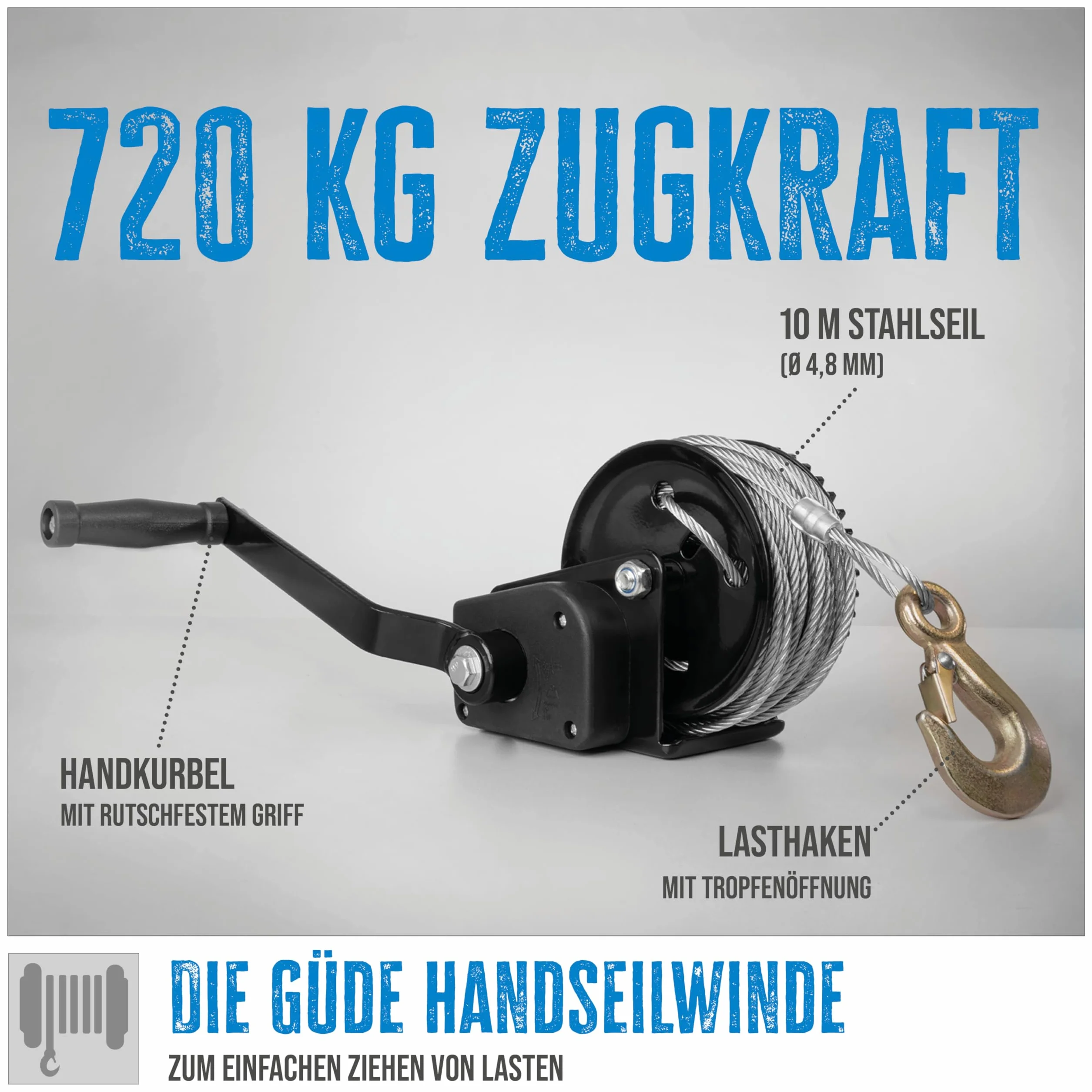 Güde 55126 - Verricello a fune, 720 kg, 20 m
