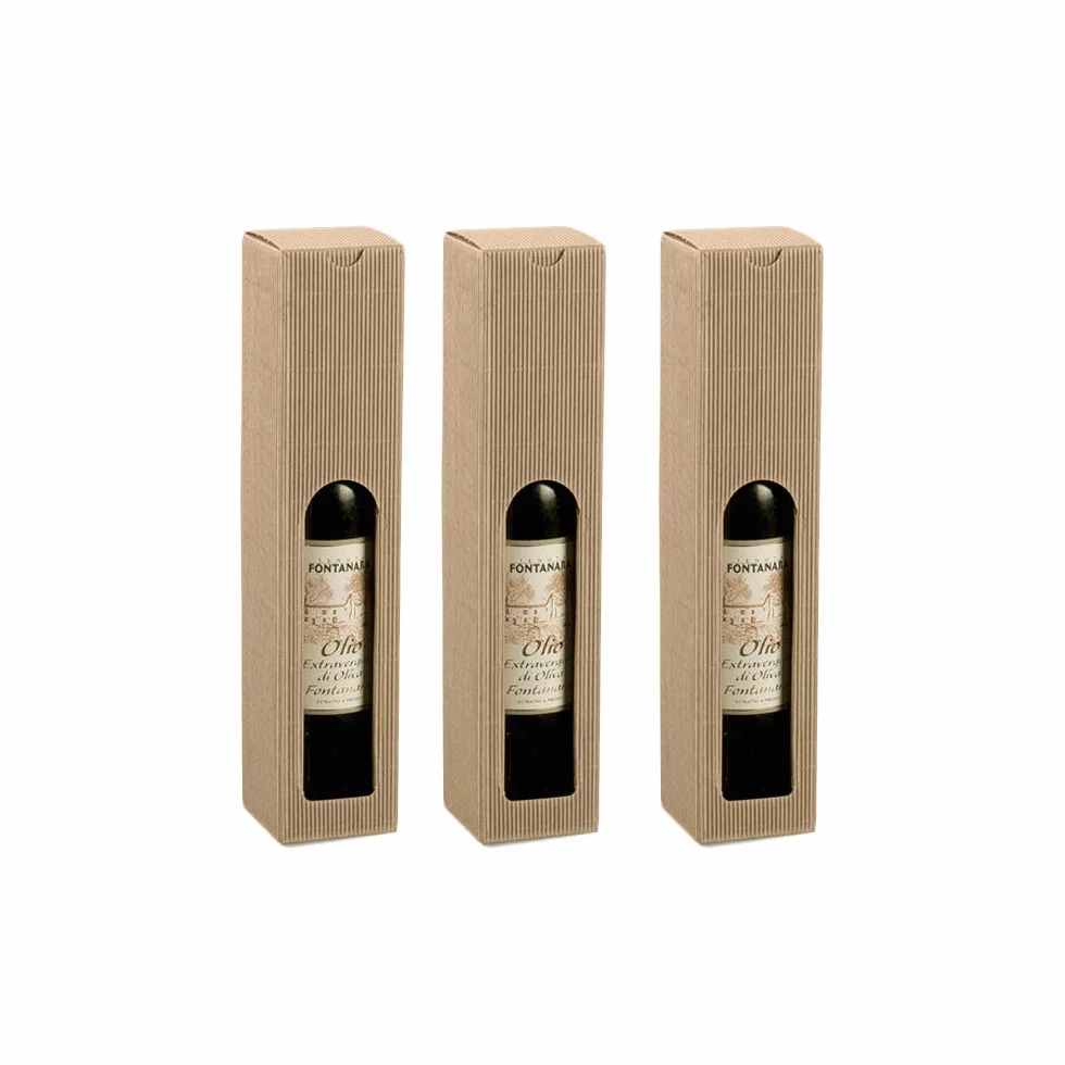 Scatola Astuccio Confezione regalo Porta 1 Bottiglia Olio o Liquore Oliva Carta Onda Avana 65x65H320mm - 20 pezzi - Lucgel