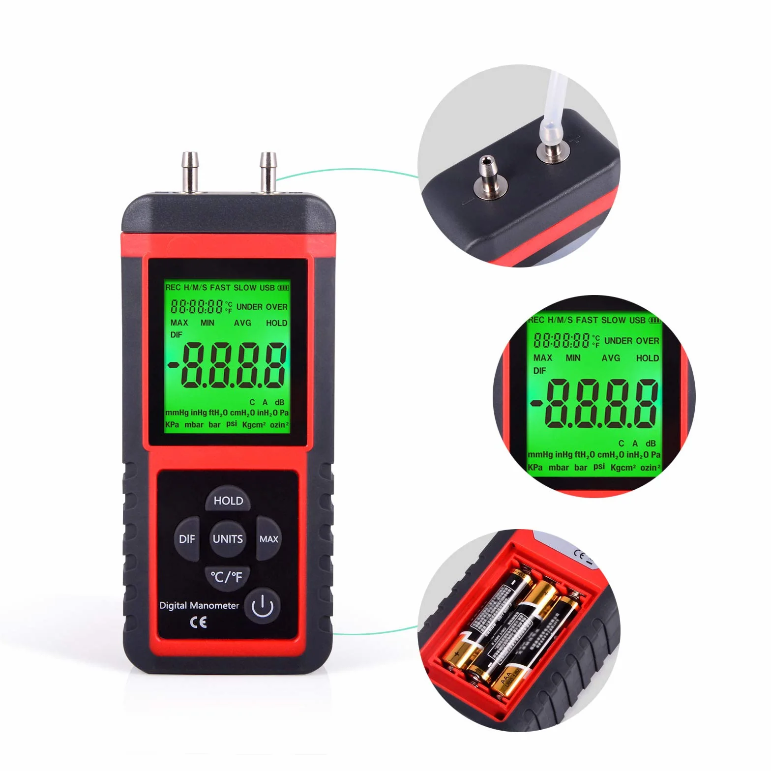Ehdis Manometro digitale pressione aria gas 32 bit MCU 24 bit ADC alta precisione 12 unità misura salvataggio dati
