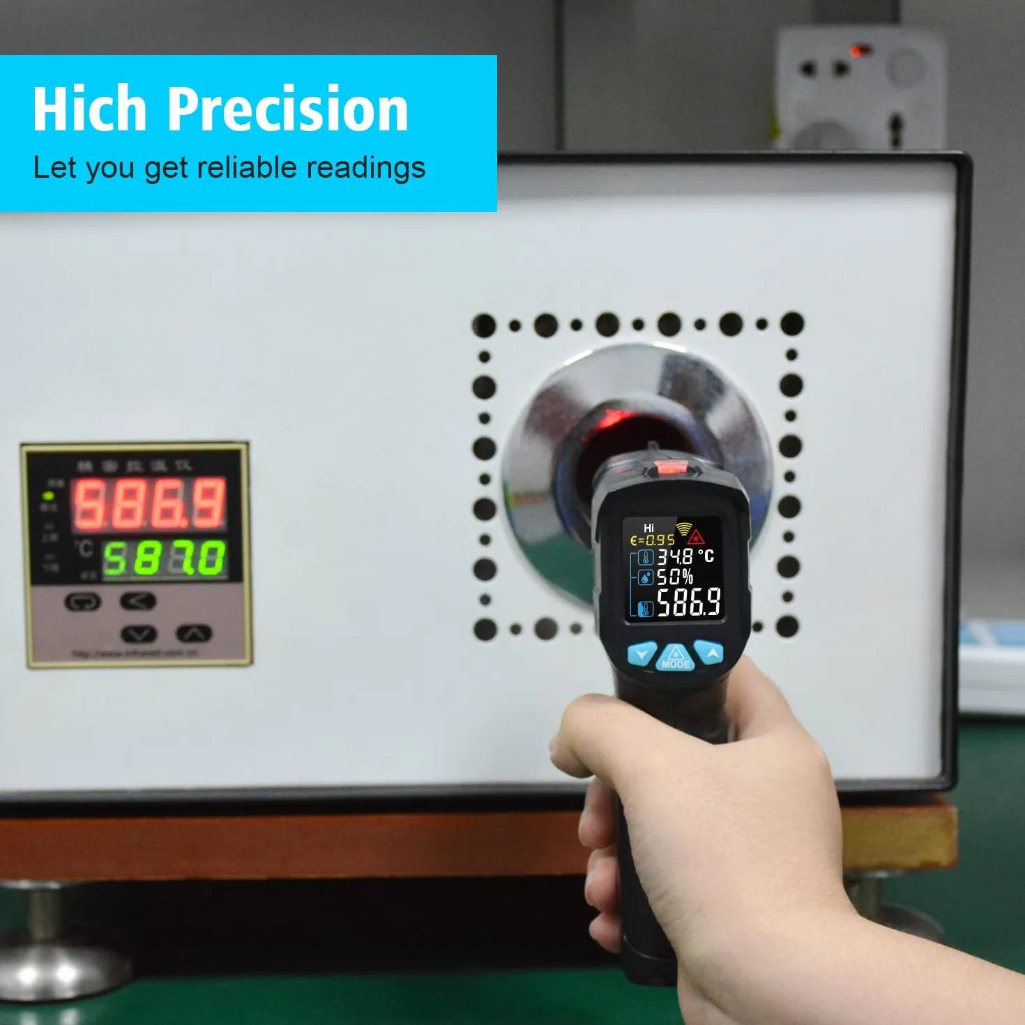 MESTEK Termometro Infrarossi Laser Digitale -50°C ~ 550°C LCD Colori Emissività Regolabile